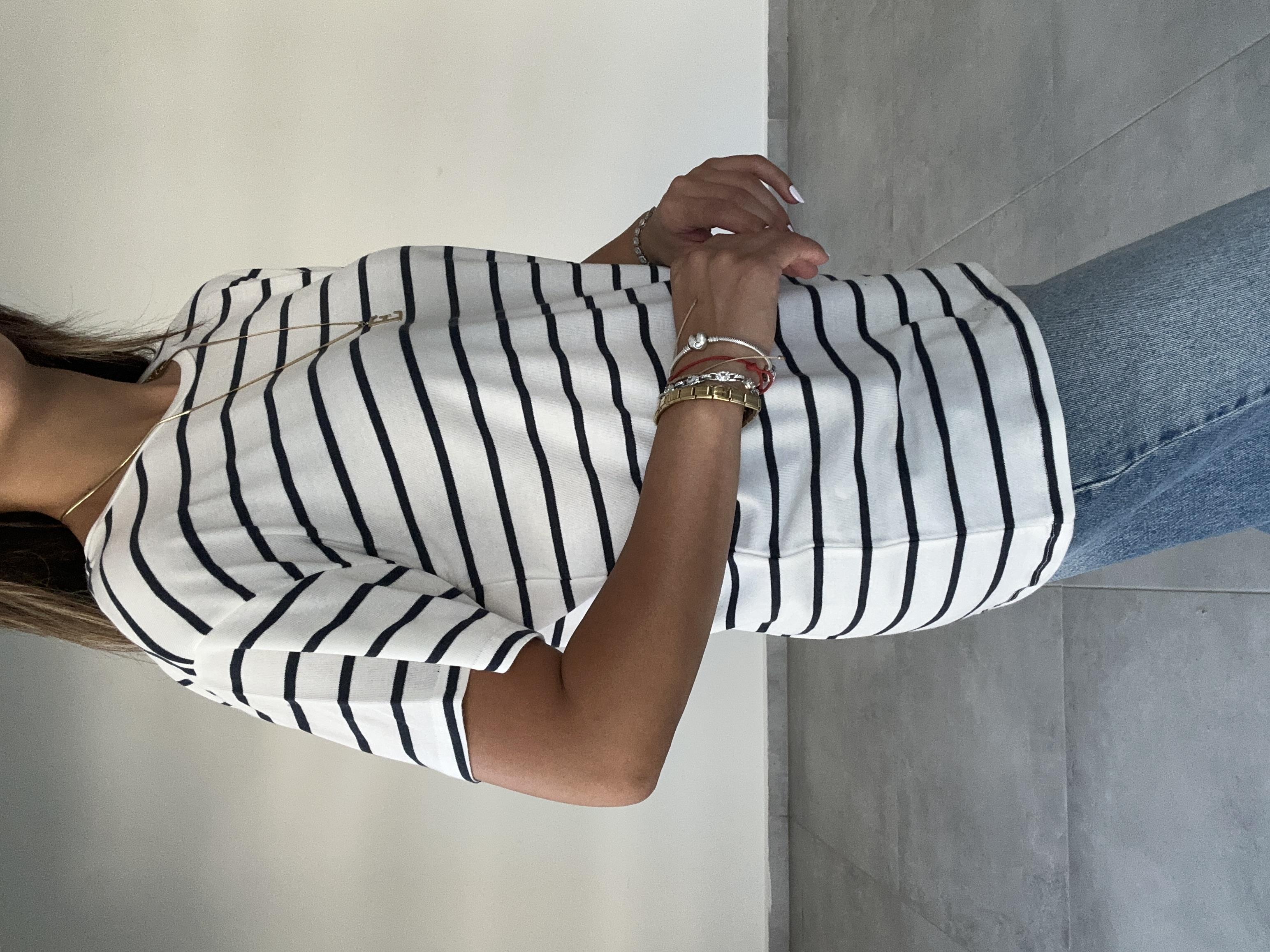 Mavi-Ekru Çizgili Tişört