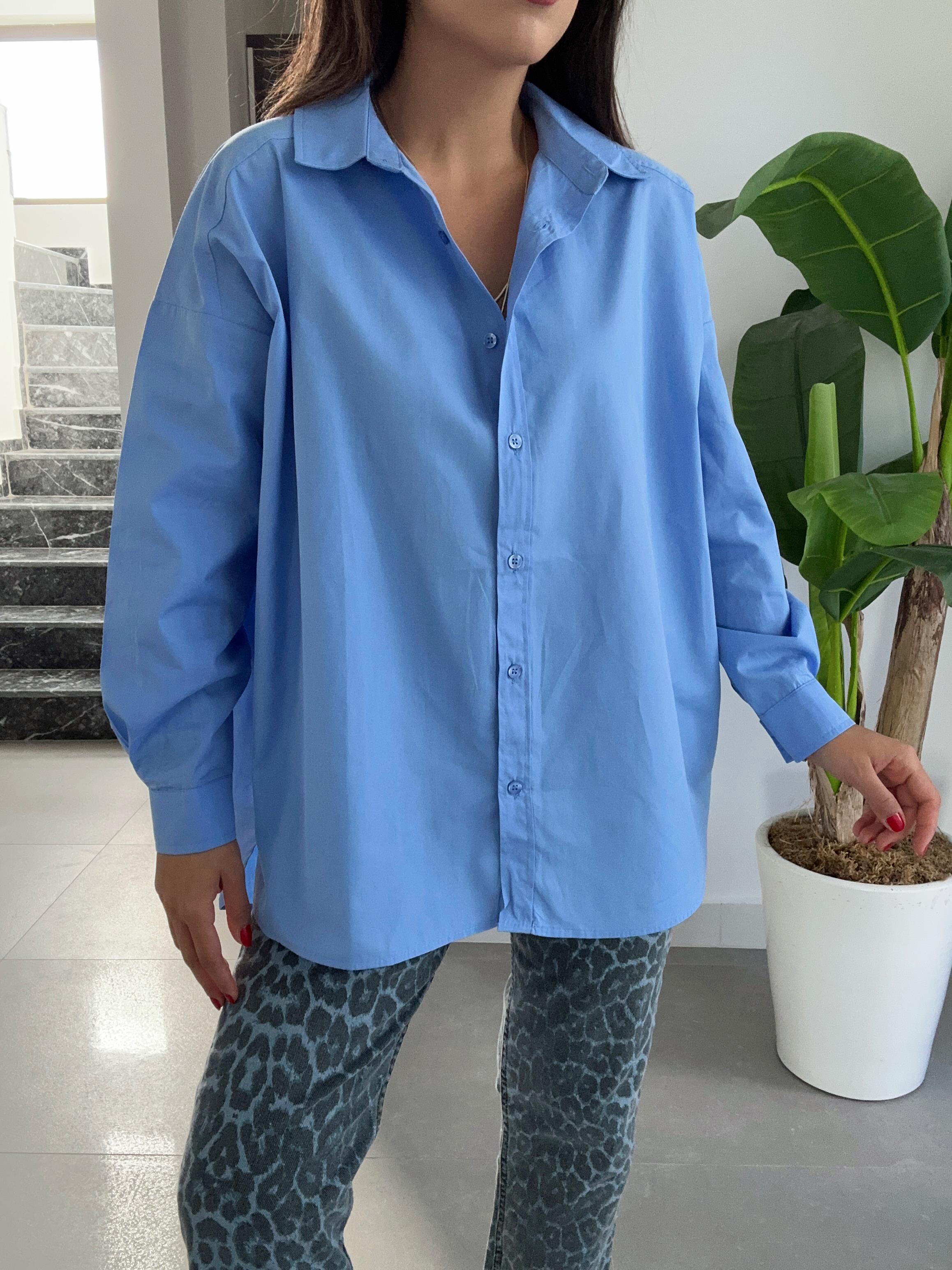 Mavi Oversize Poplin Gömlek