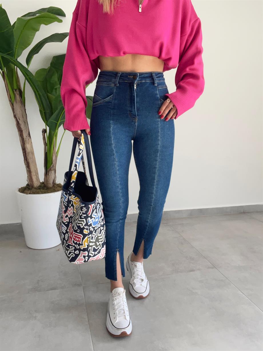 Mavi  Yırtmaçlı Kot Pantolon