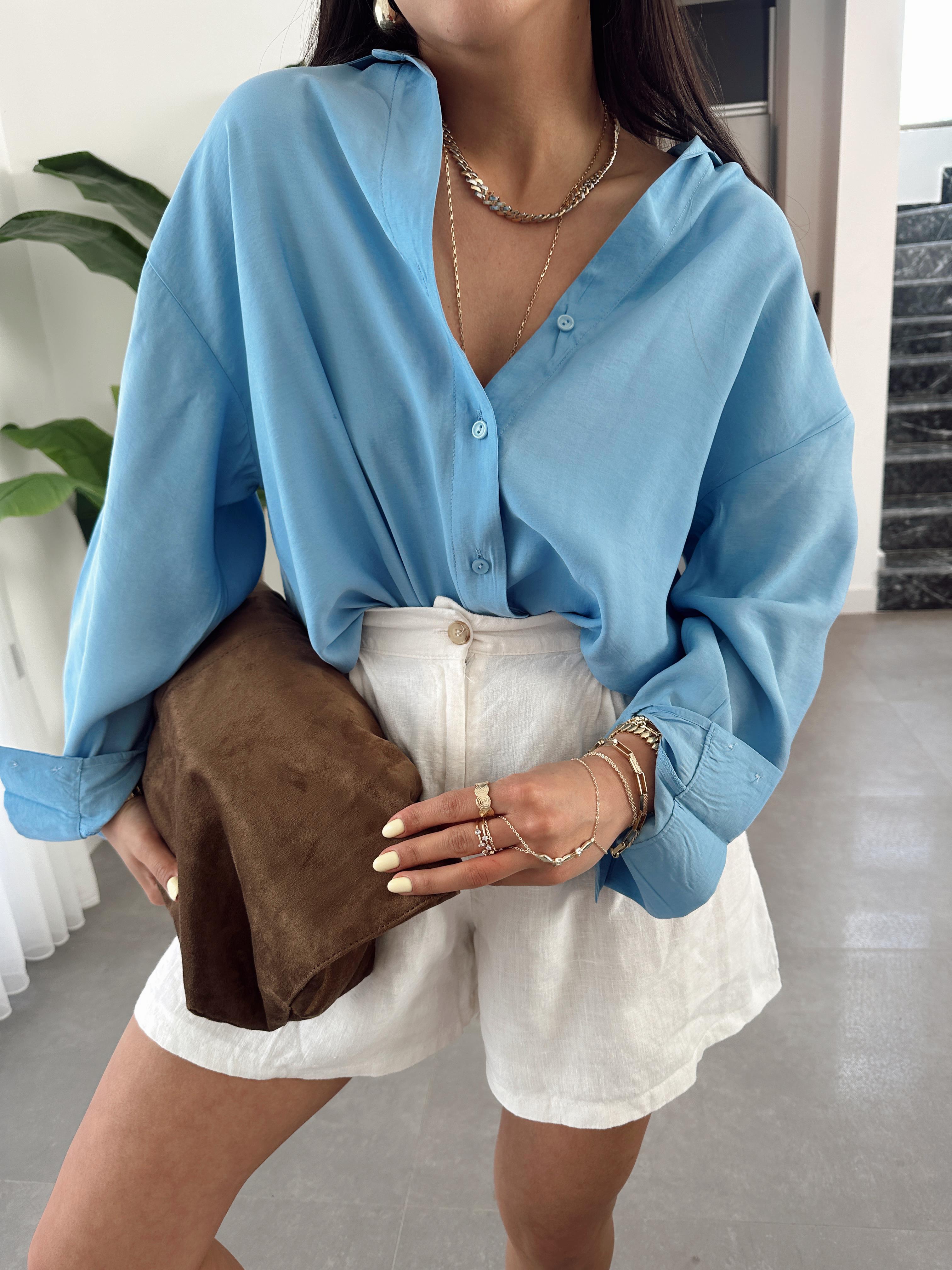 Melina Mavi Oversize Gömlek