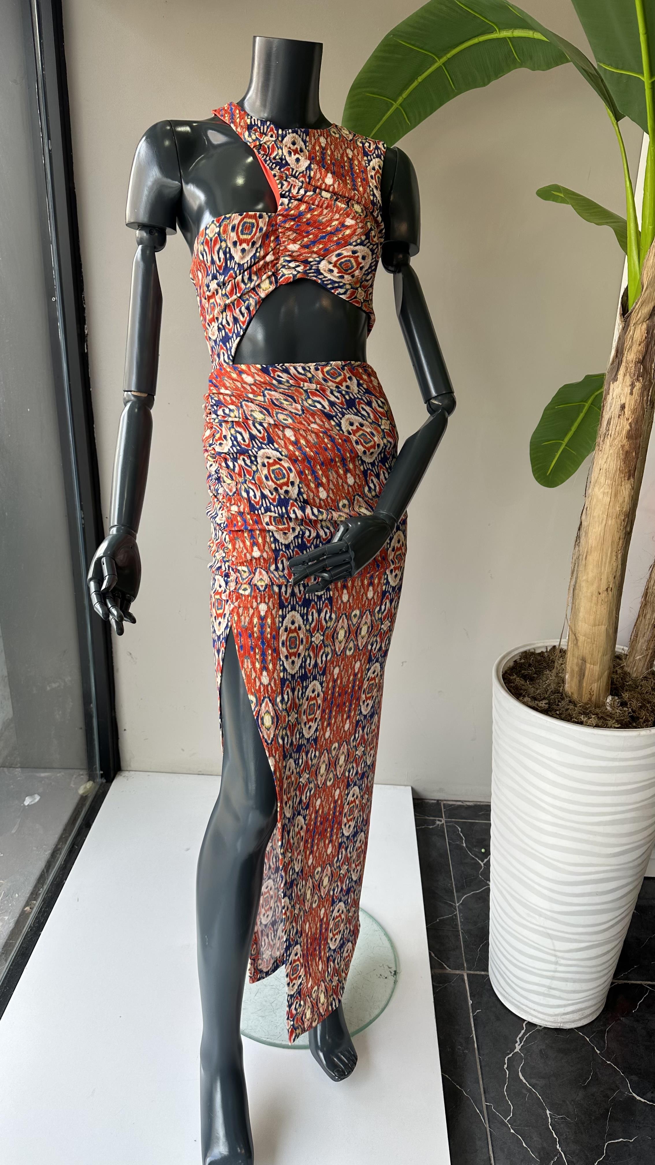 Mercan Baskılı Dekolteli Elbise