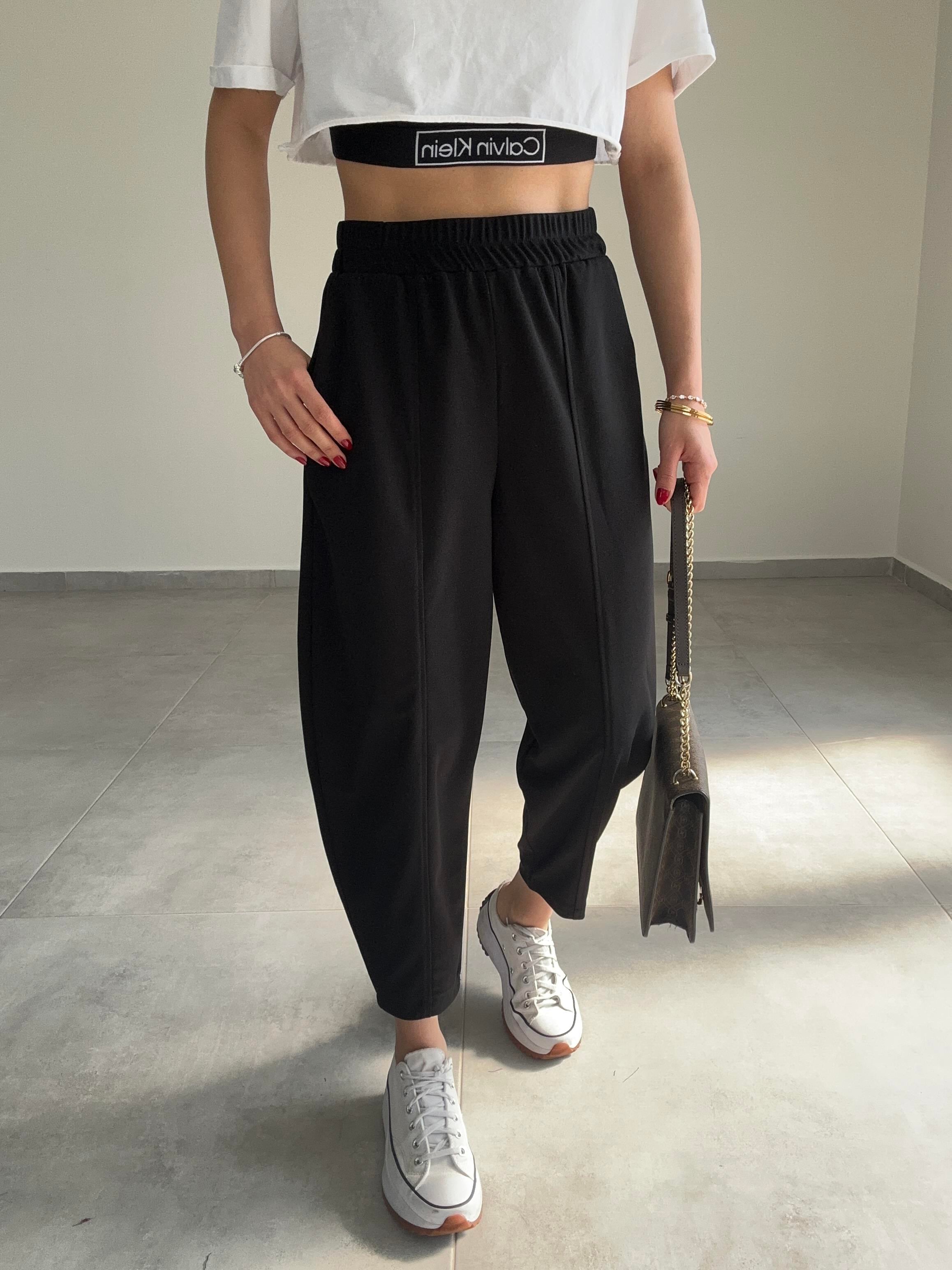 Mila Siyah Önü Dikişli Şalvar Pantolon