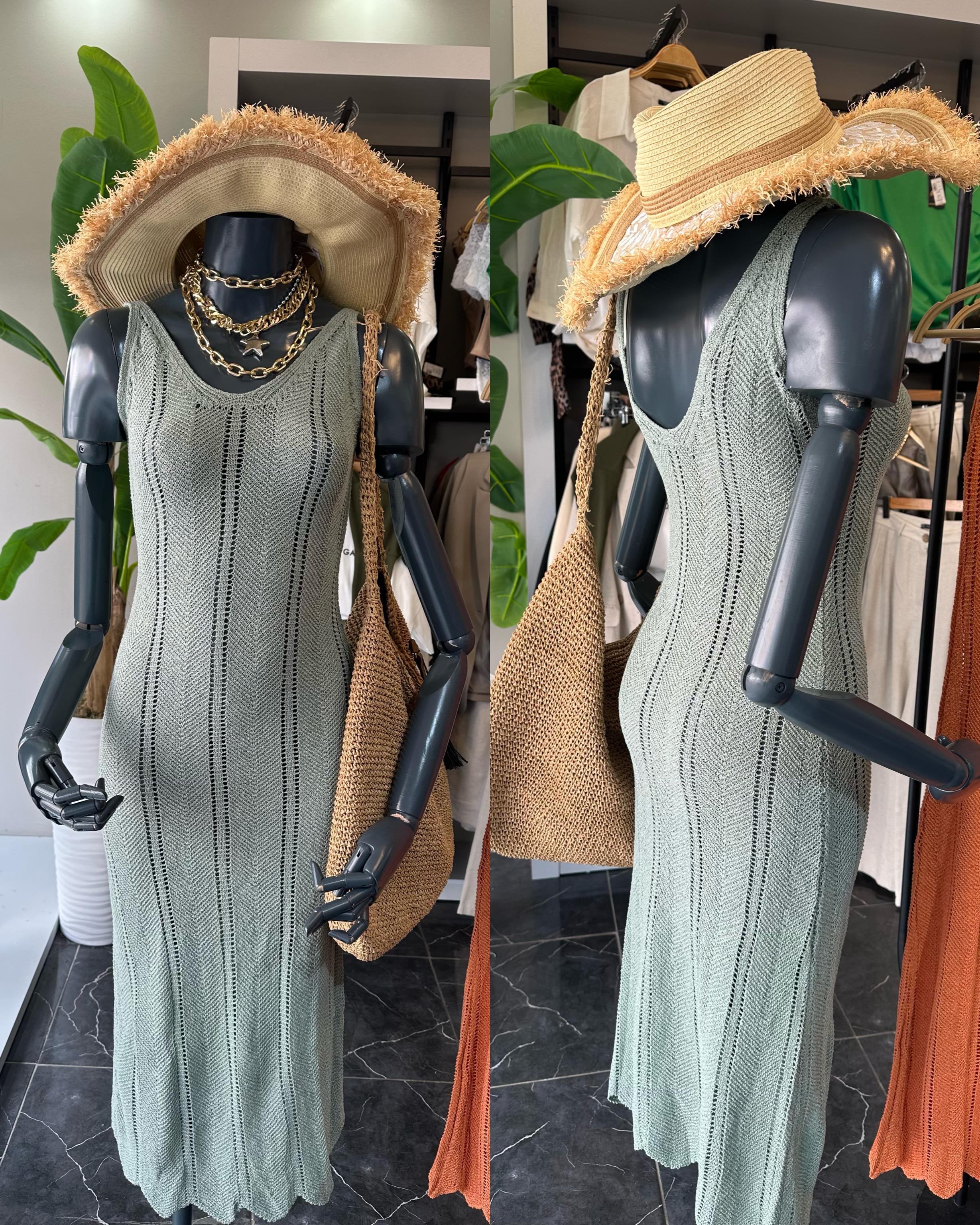 Mint Ajurlu Triko Elbise