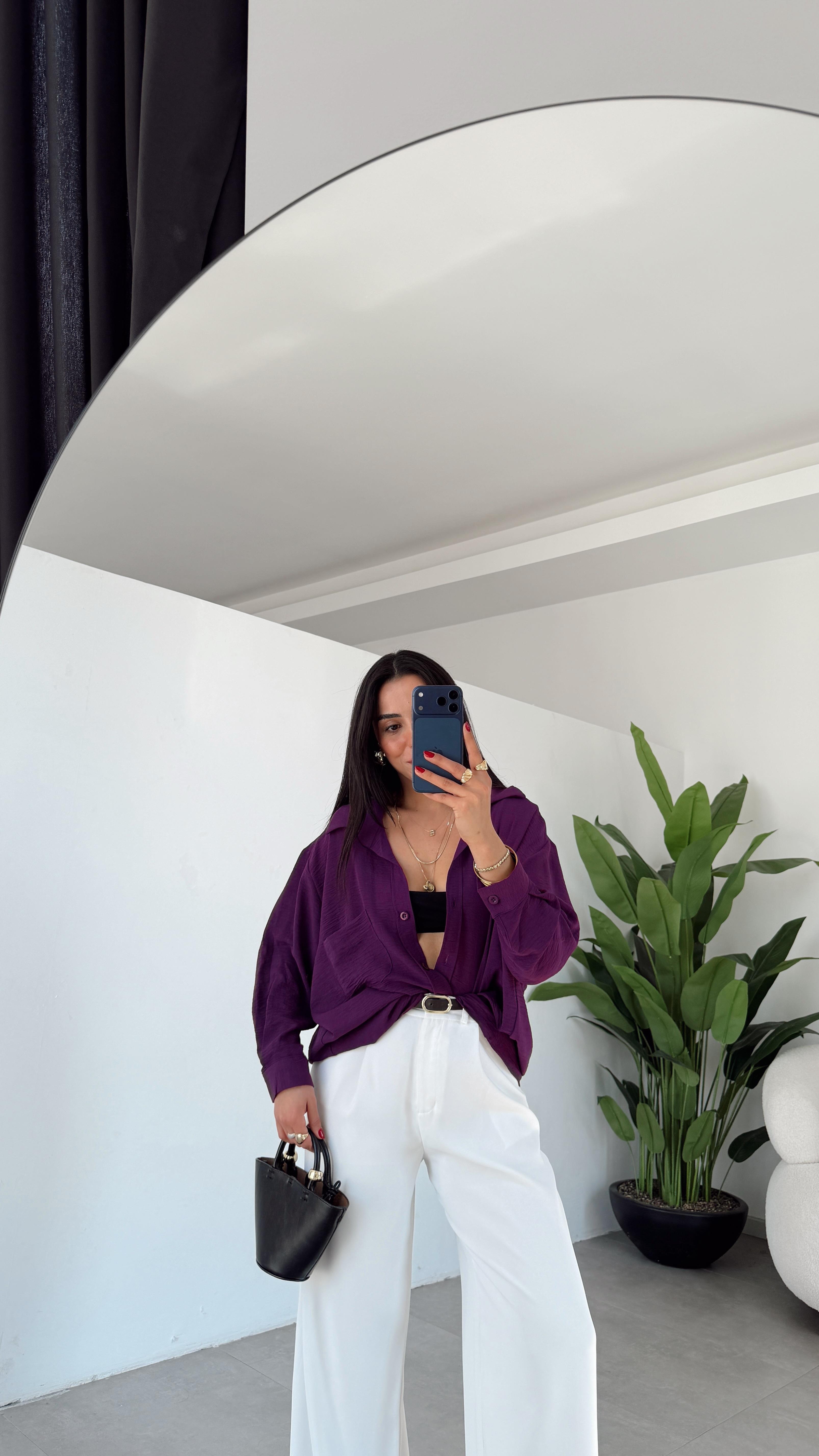 Mor Ayrobin Cepli Oversize Gömlek