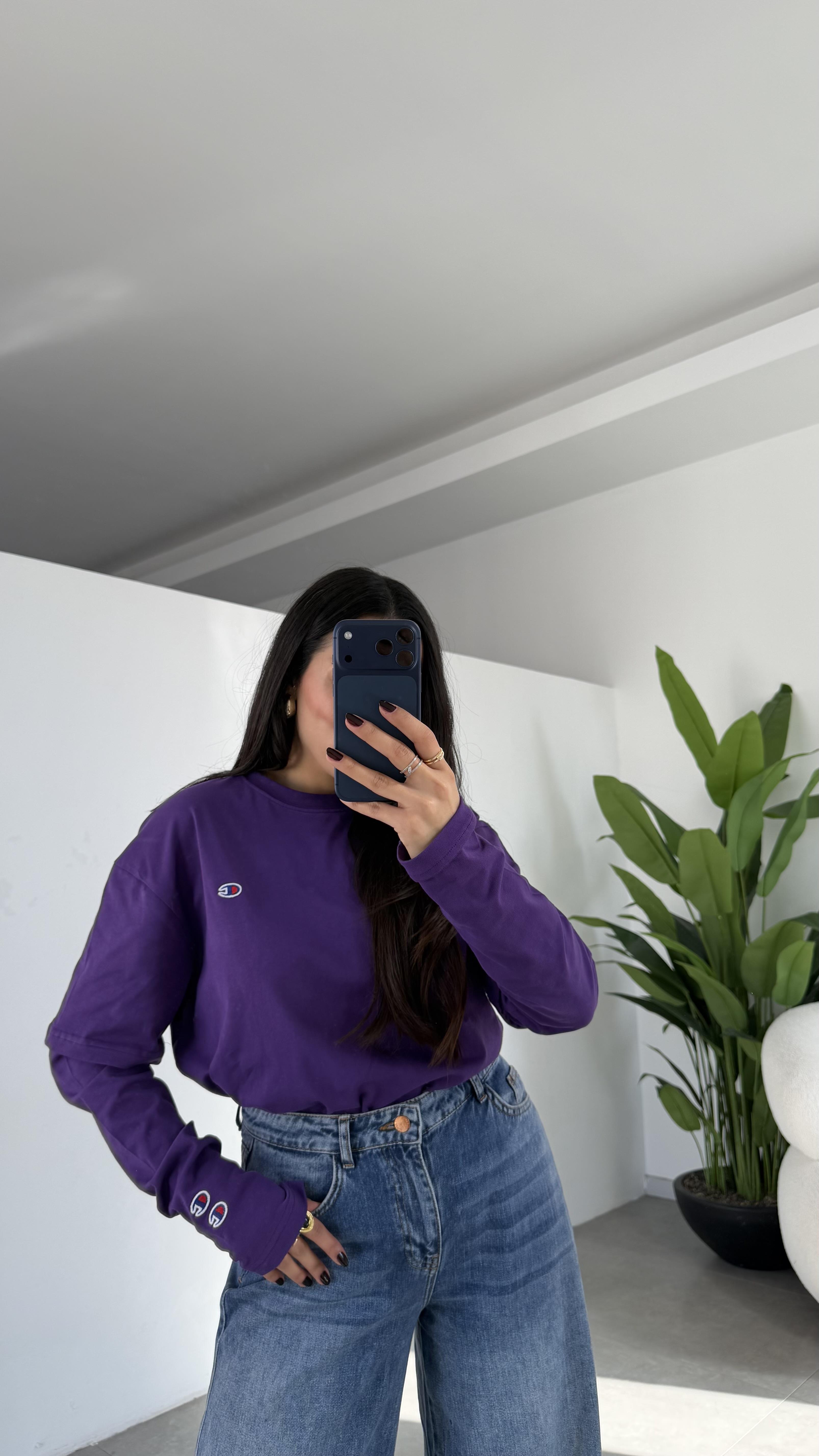 Mor Çift Kollu Tişört