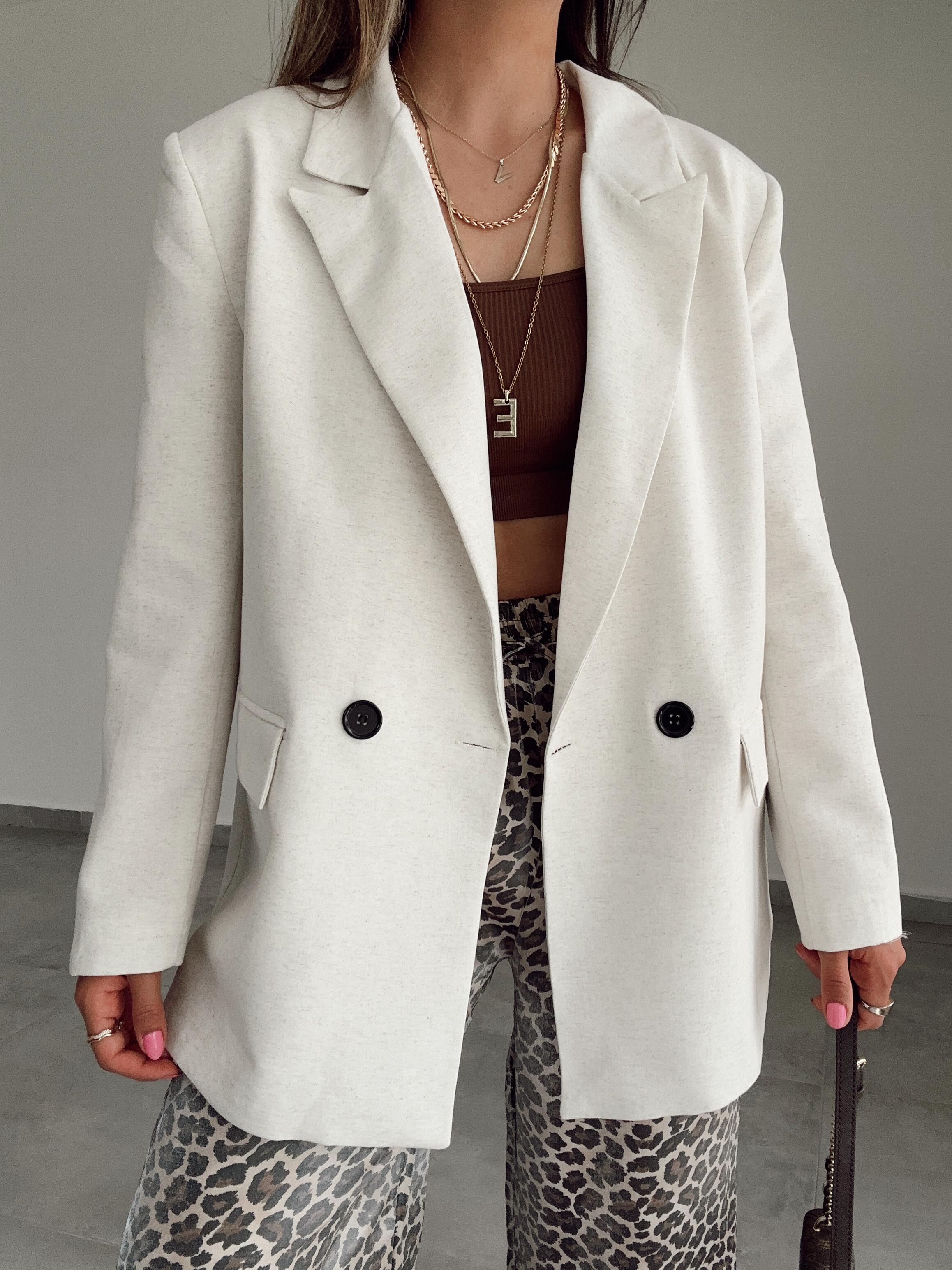 Naturel İki Düğmeli Keten Ceket