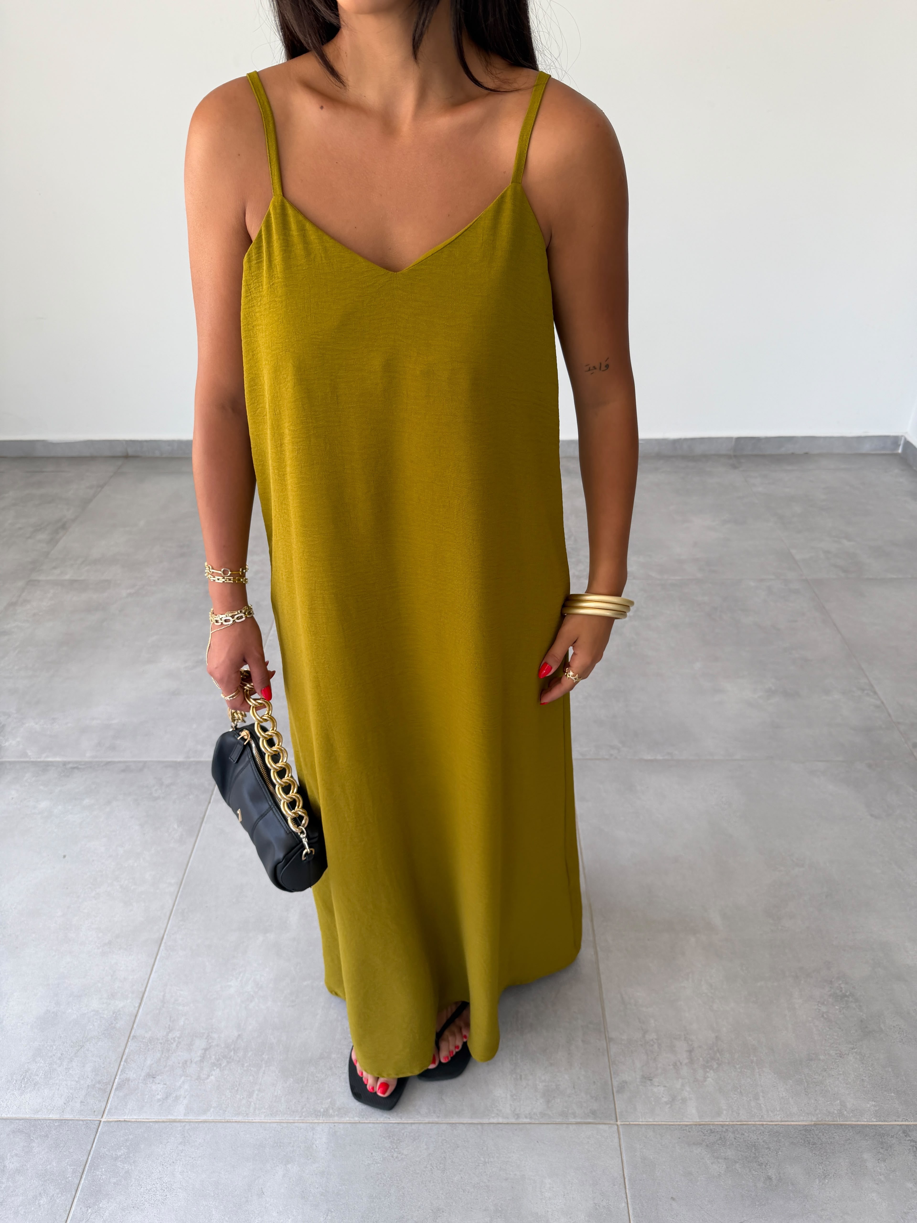 Olive Ayrobin Ayarlama Askılı Elbise