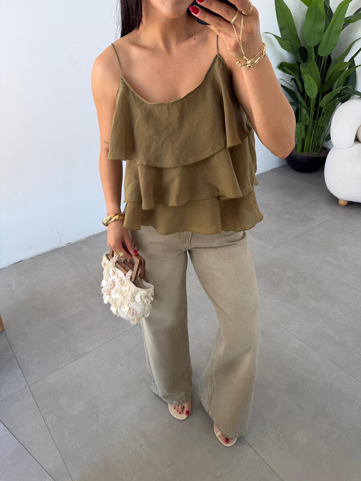 Olive Fırfırlı Bluz