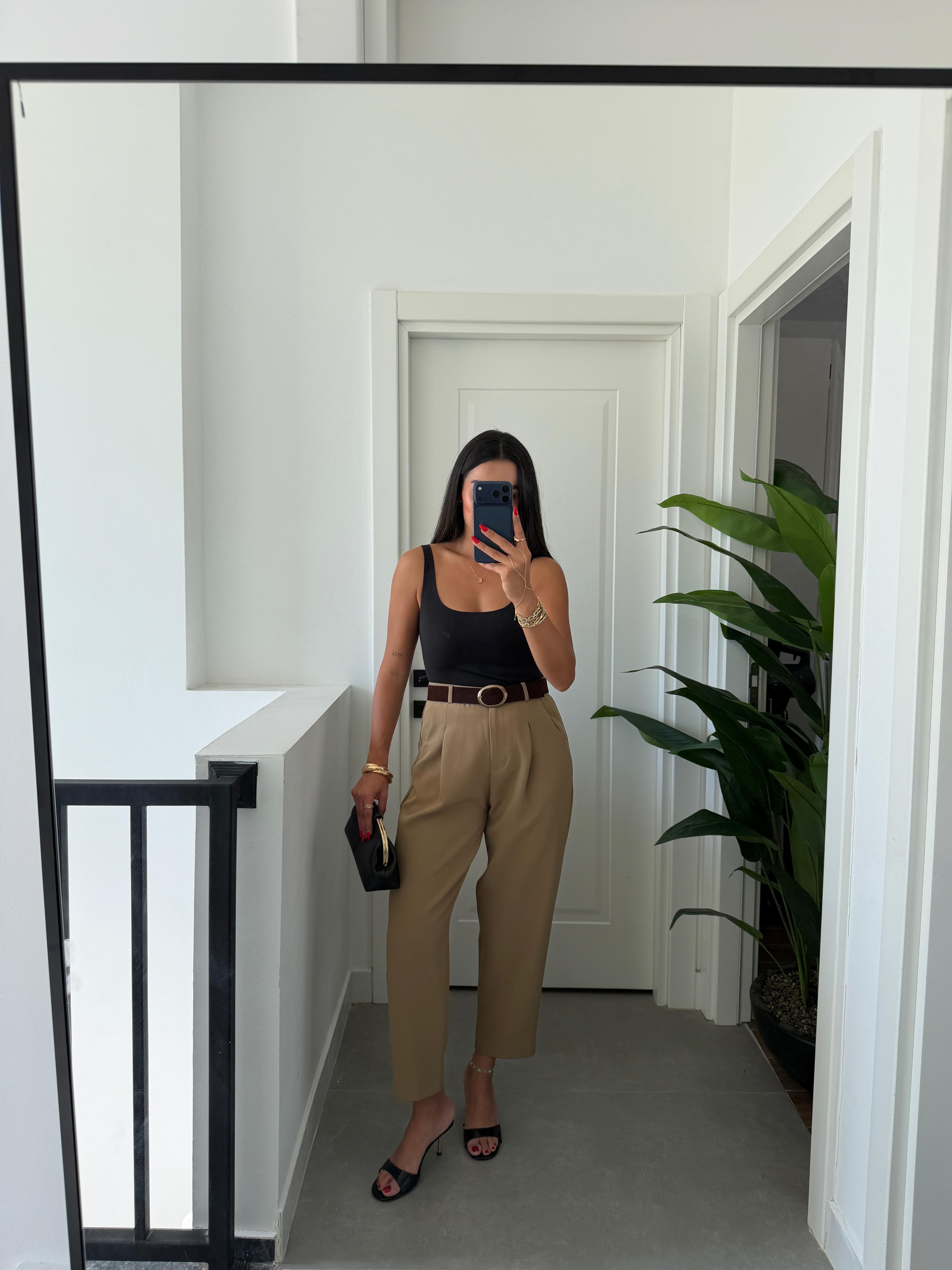Olive Kemerli Pantolon