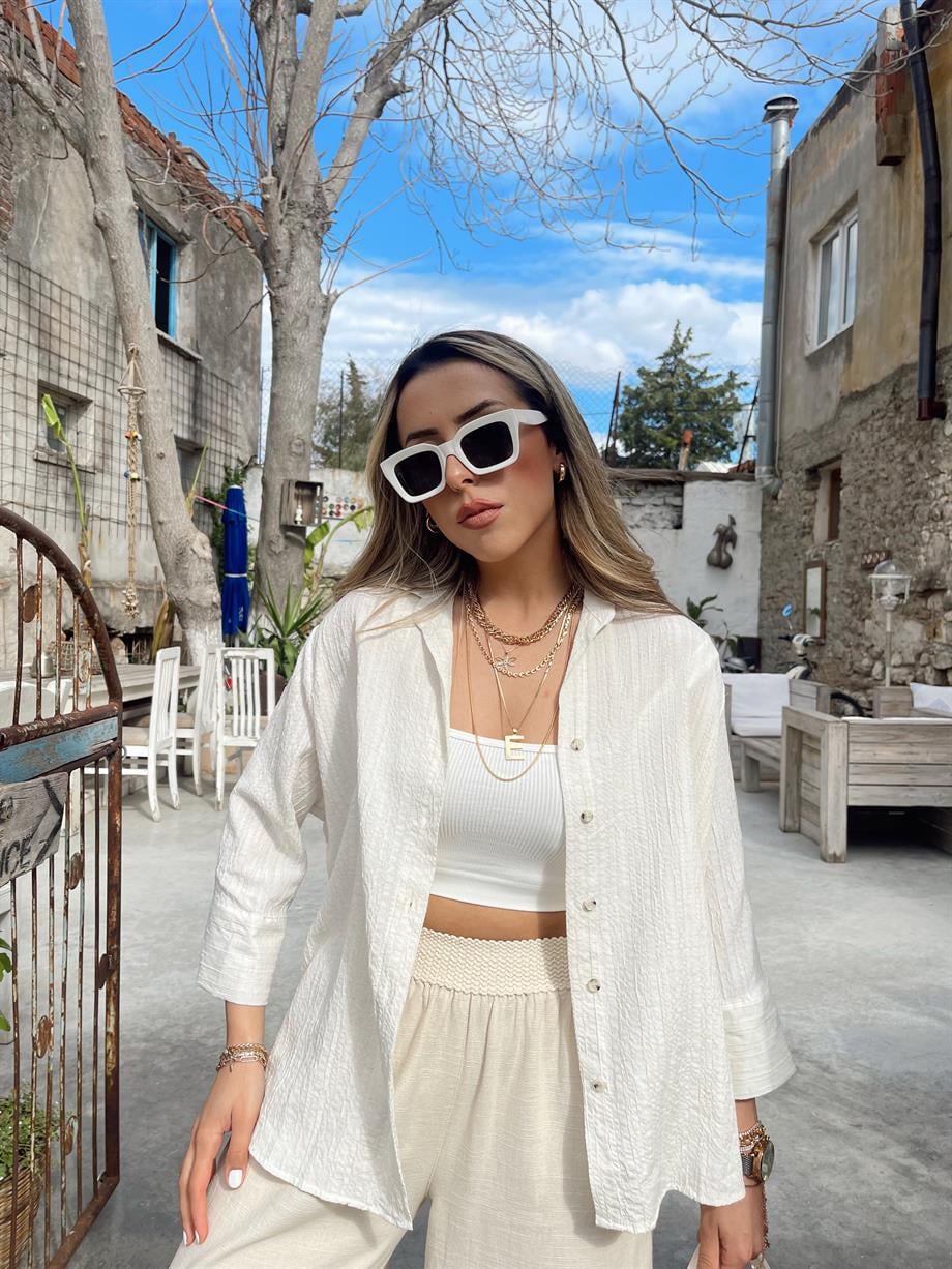 Oversize Ekru Gömlek