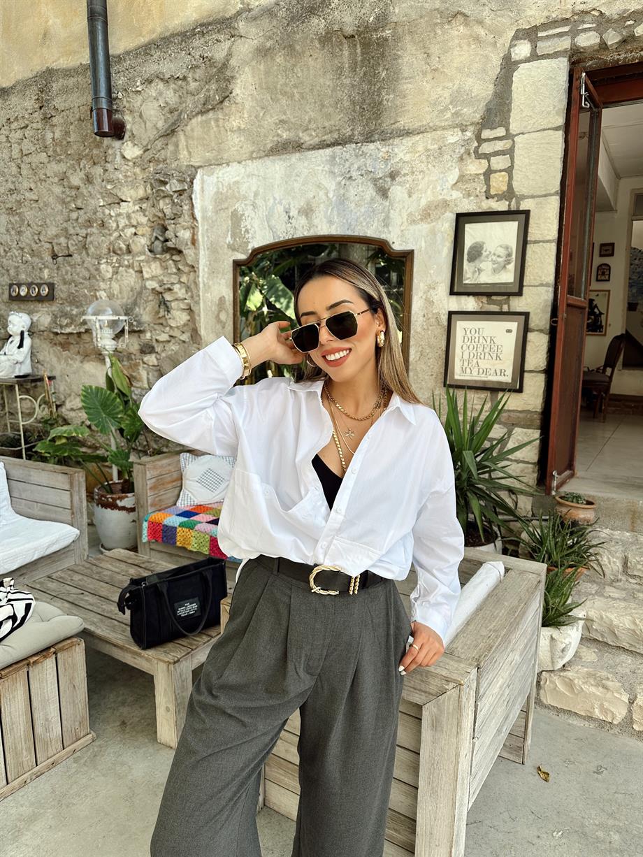 Oversize Poplin Büyük Cep Gömlek