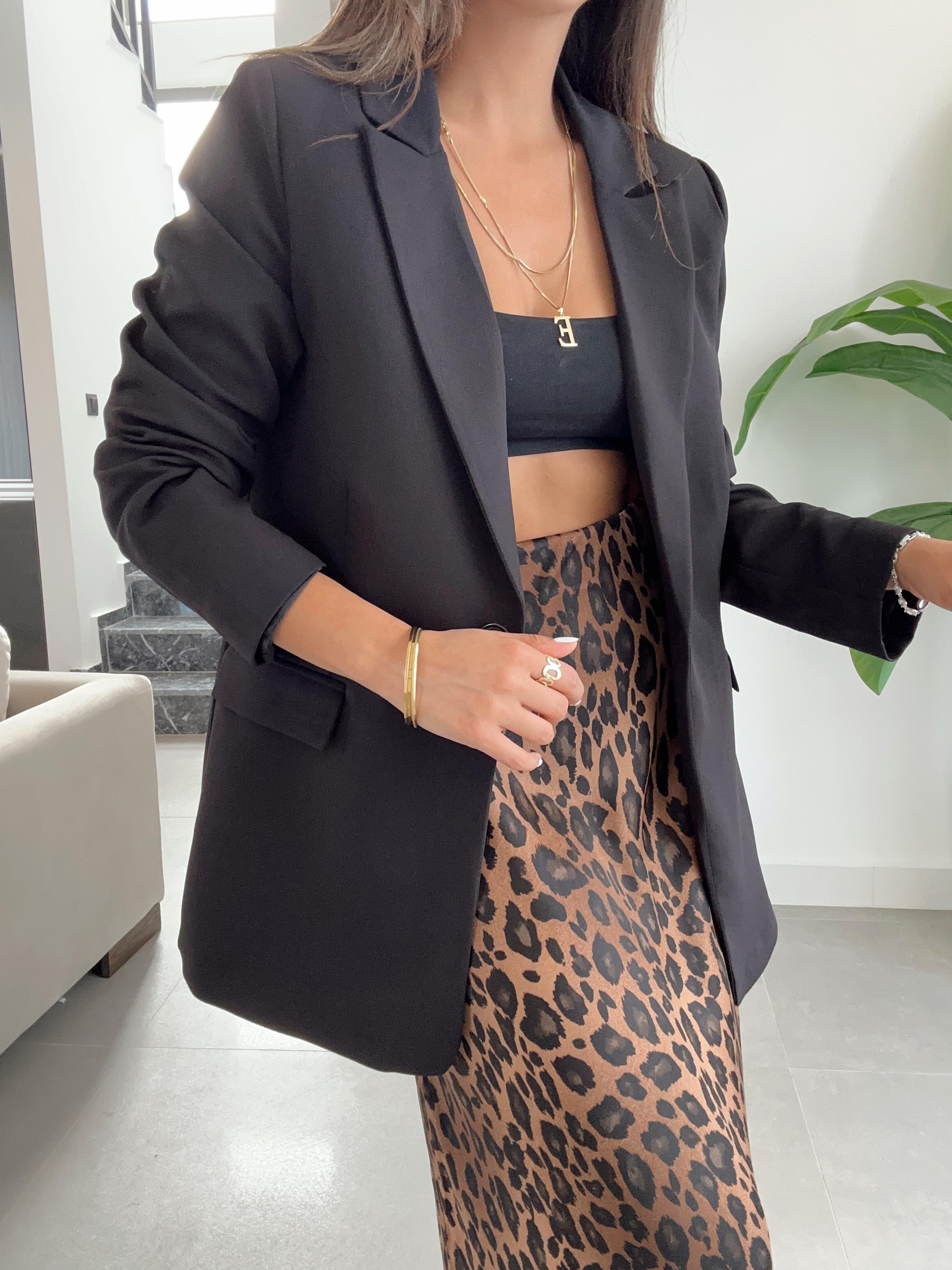 Oversize Siyah Tek Düğmeli Ceket