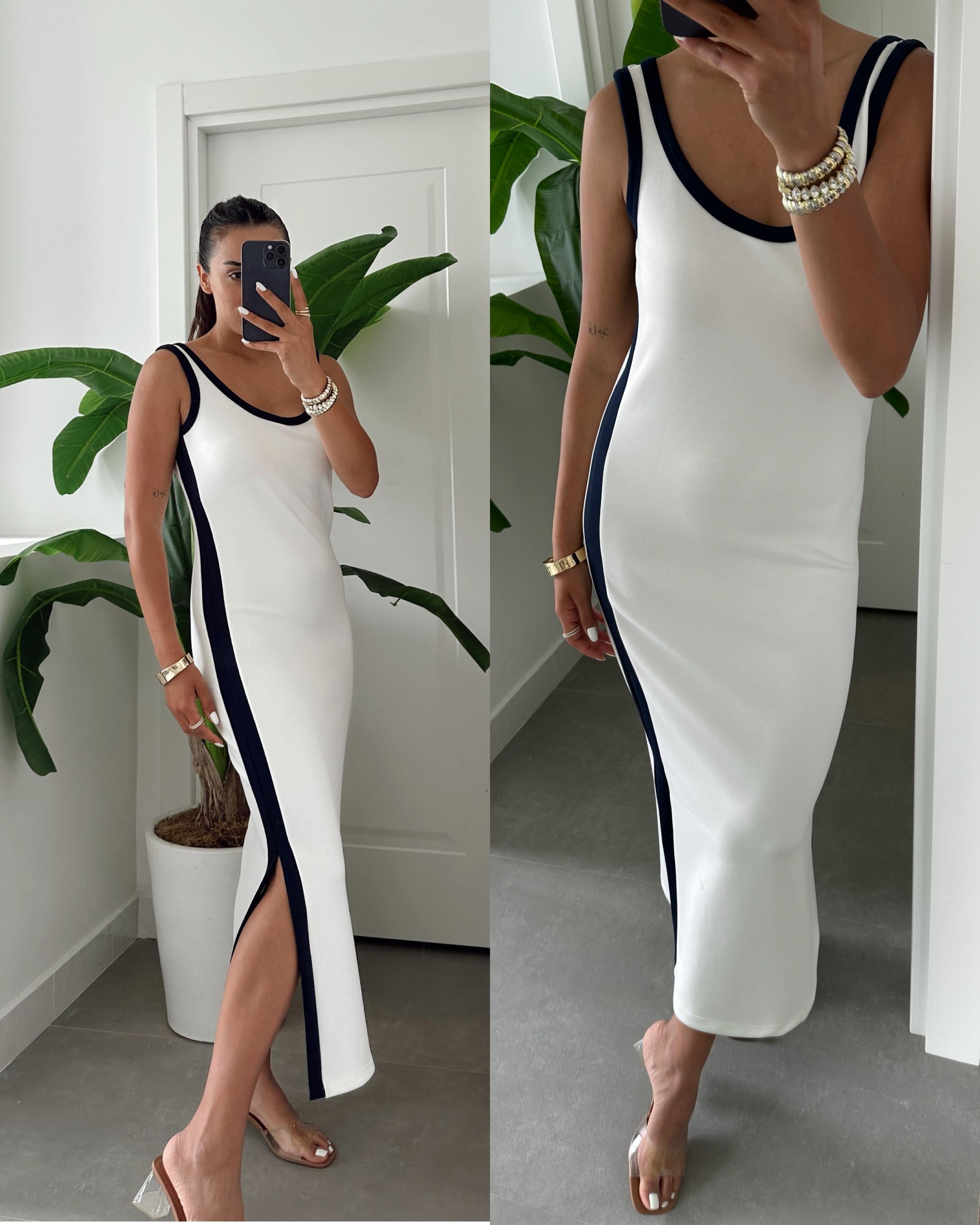 Oys Beyaz Modal Kumaş Askılı Basic Elbise