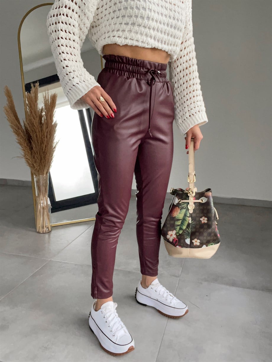 Özel Üretim Beli Lastikli Bordo Pantolon