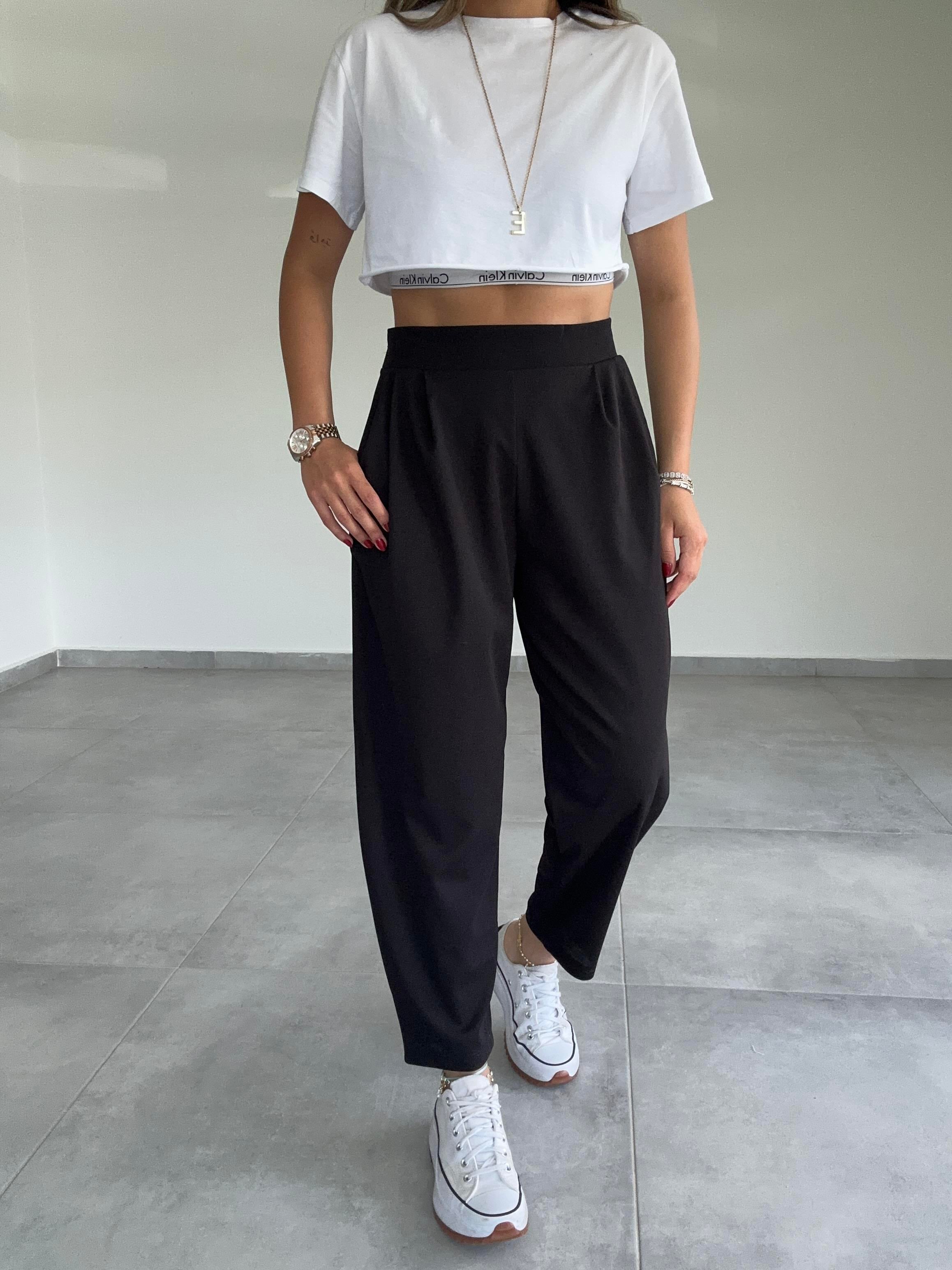 Özel Üretim Bombeli Siyah Pantolon