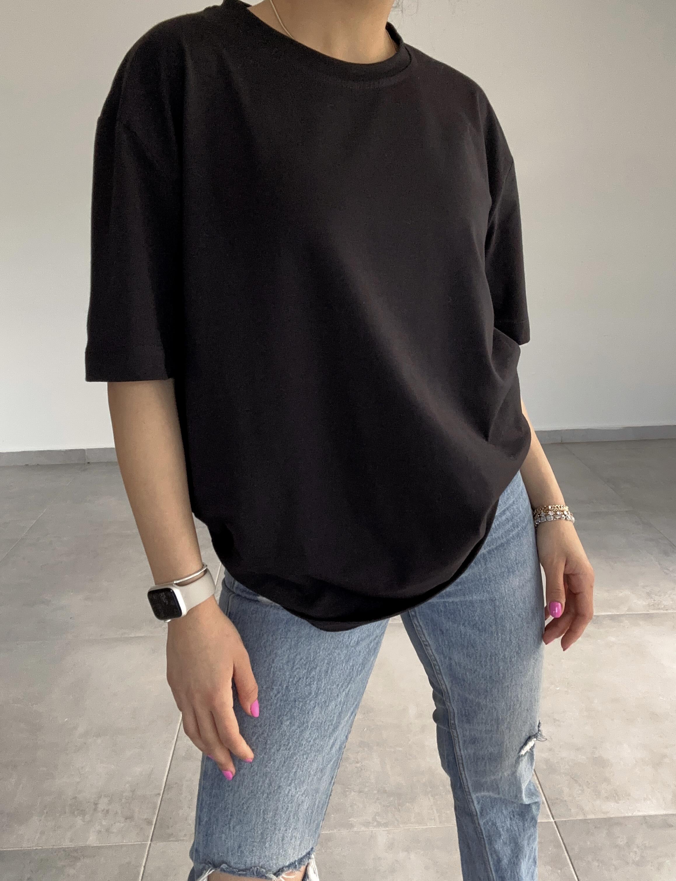 Özel Üretim Siyah Bisiklet Yaka Tişört