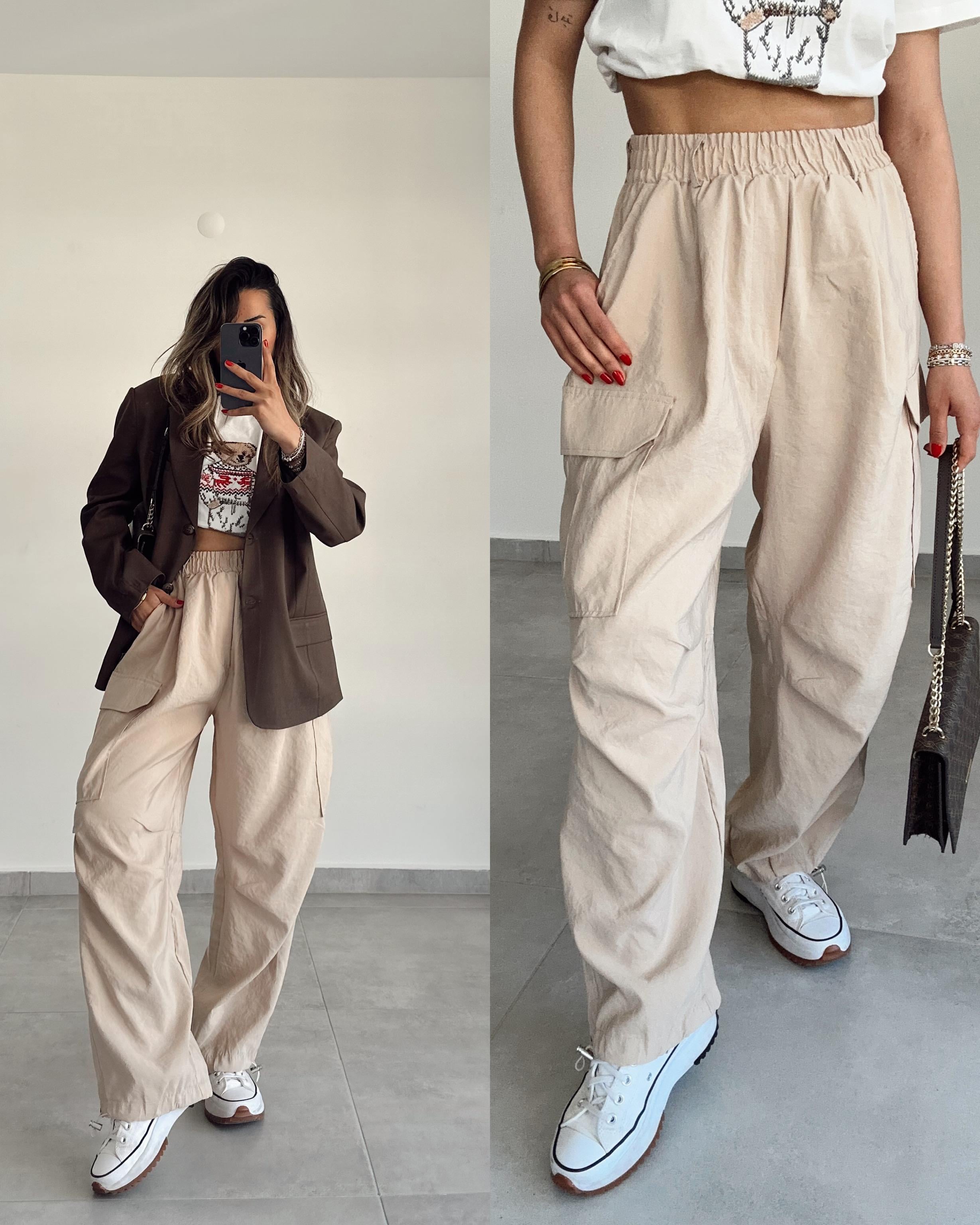 Paraşüt Yandan Cepli Paça Lastikli Eşofman-Taş