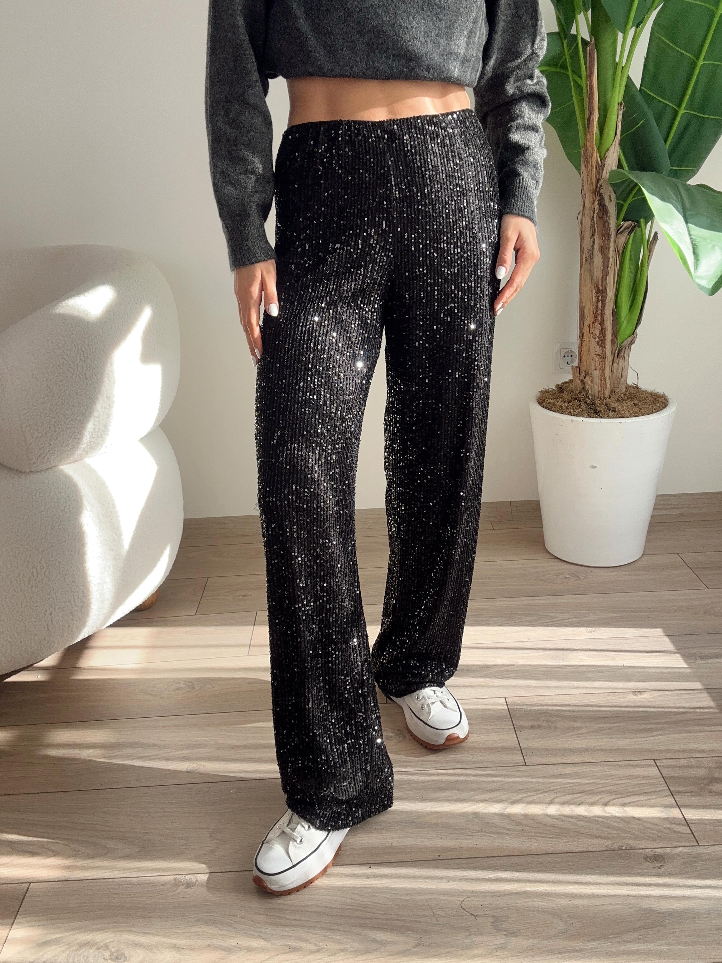 Payetli Siyah Pantolon