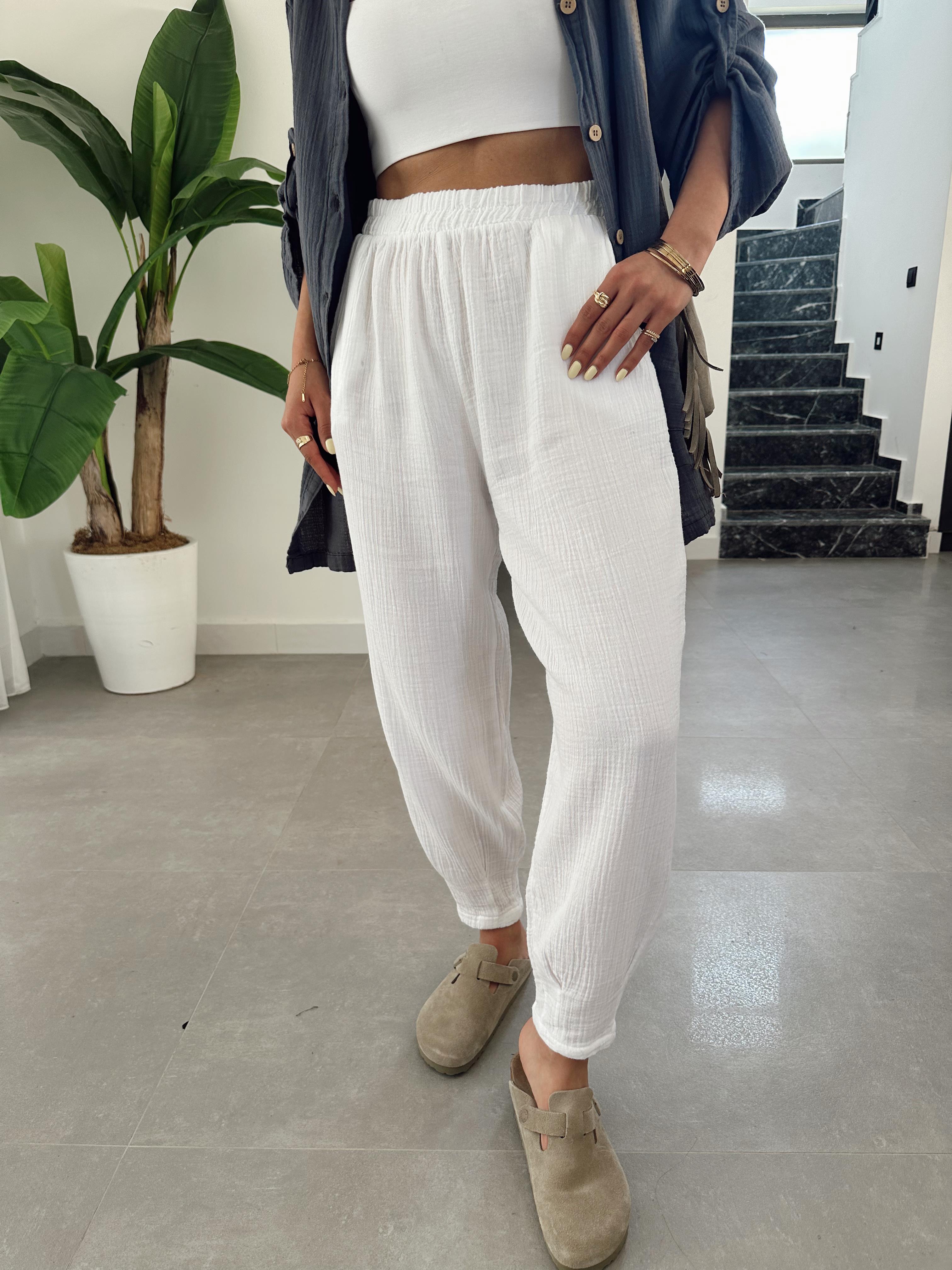 Pcs Ekru Müslin Paça Pensli Pantolon
