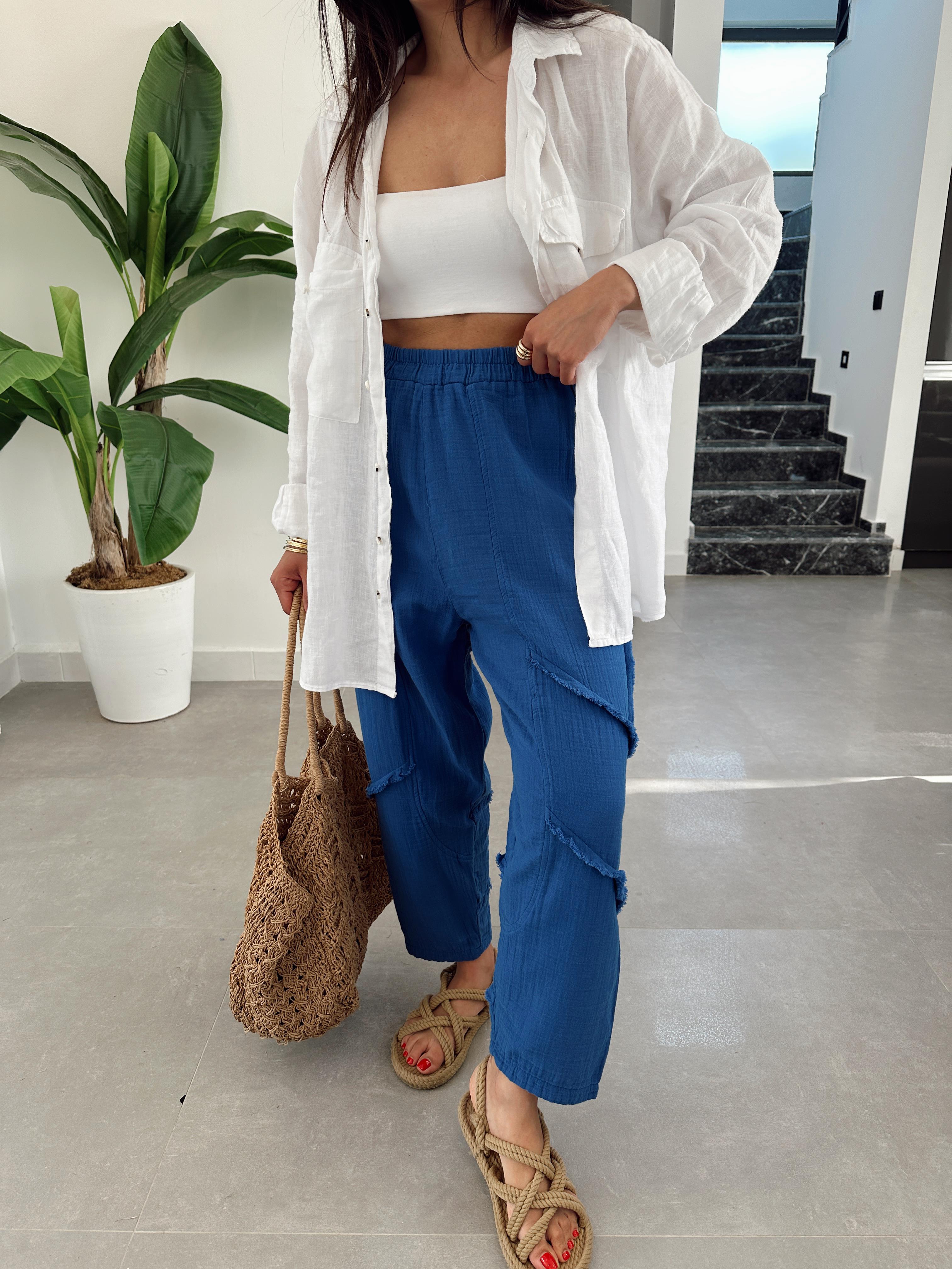 Pcs İndigo Müslin Püsküllü Pantolon