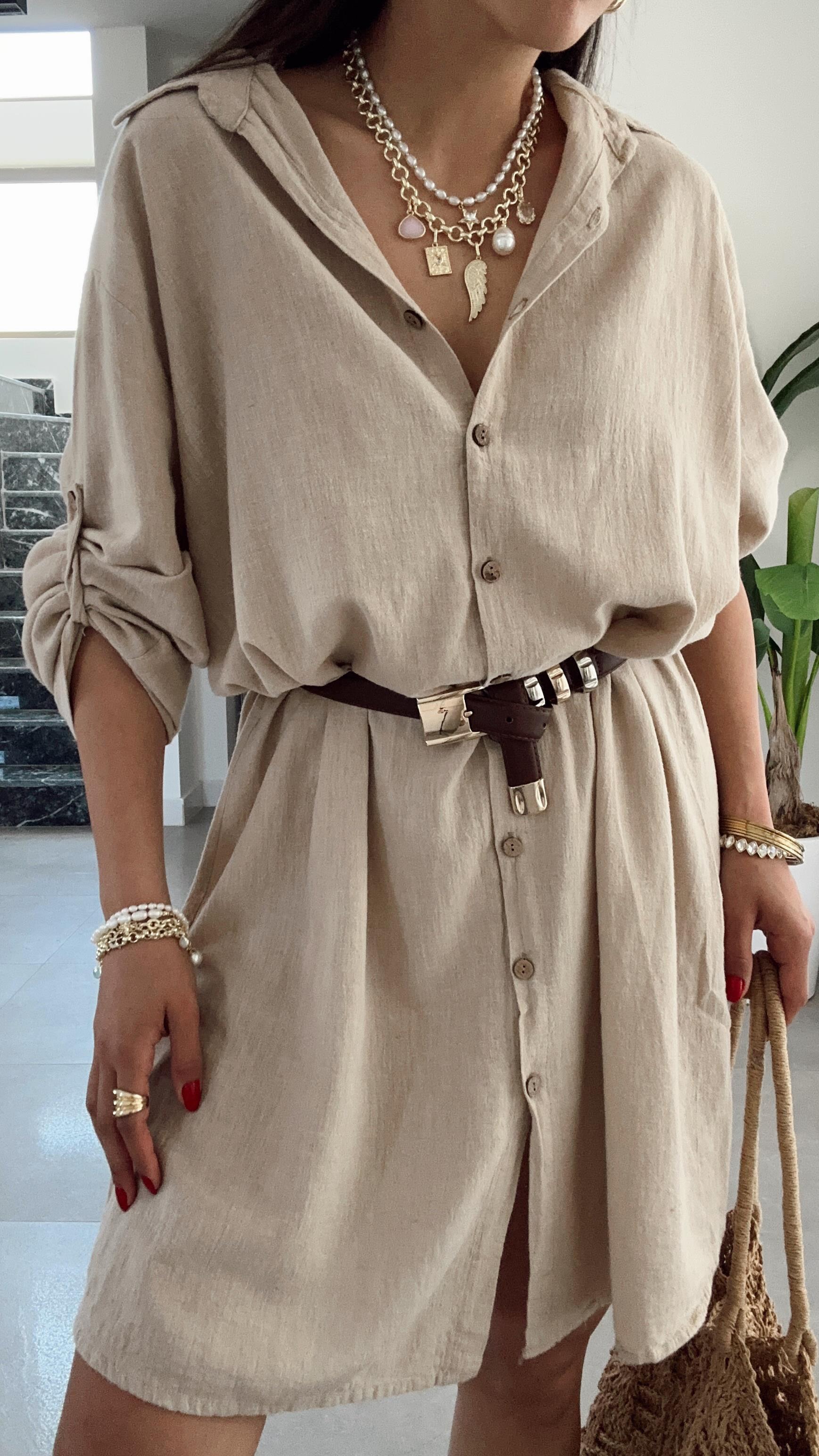 Pcs Taş Keten Tunik Gömlek