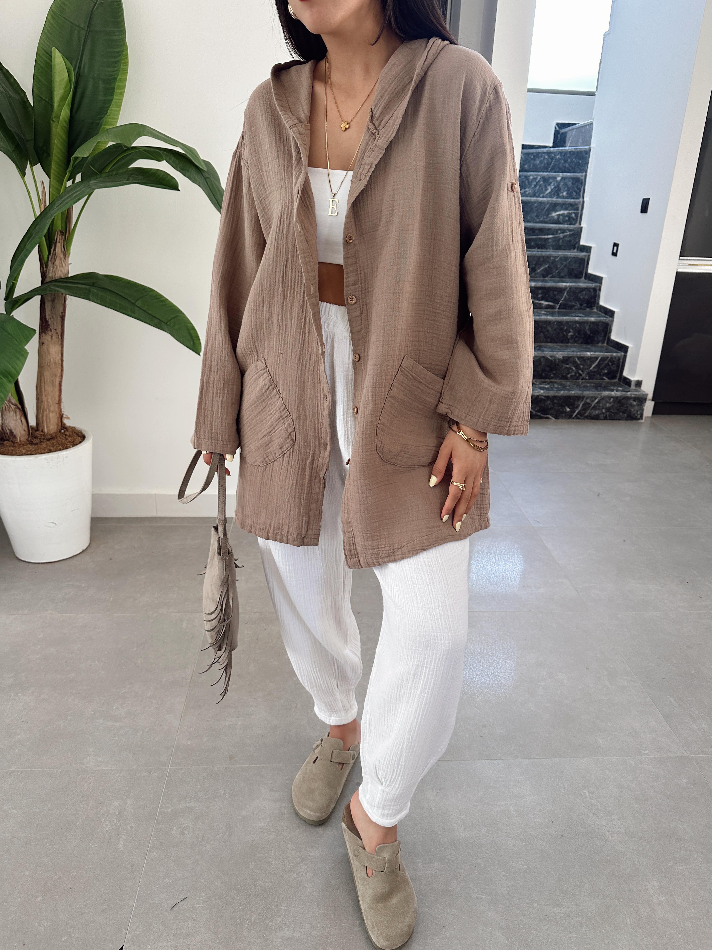 Pcs Vizon Müslin Kapşonlu Ceket