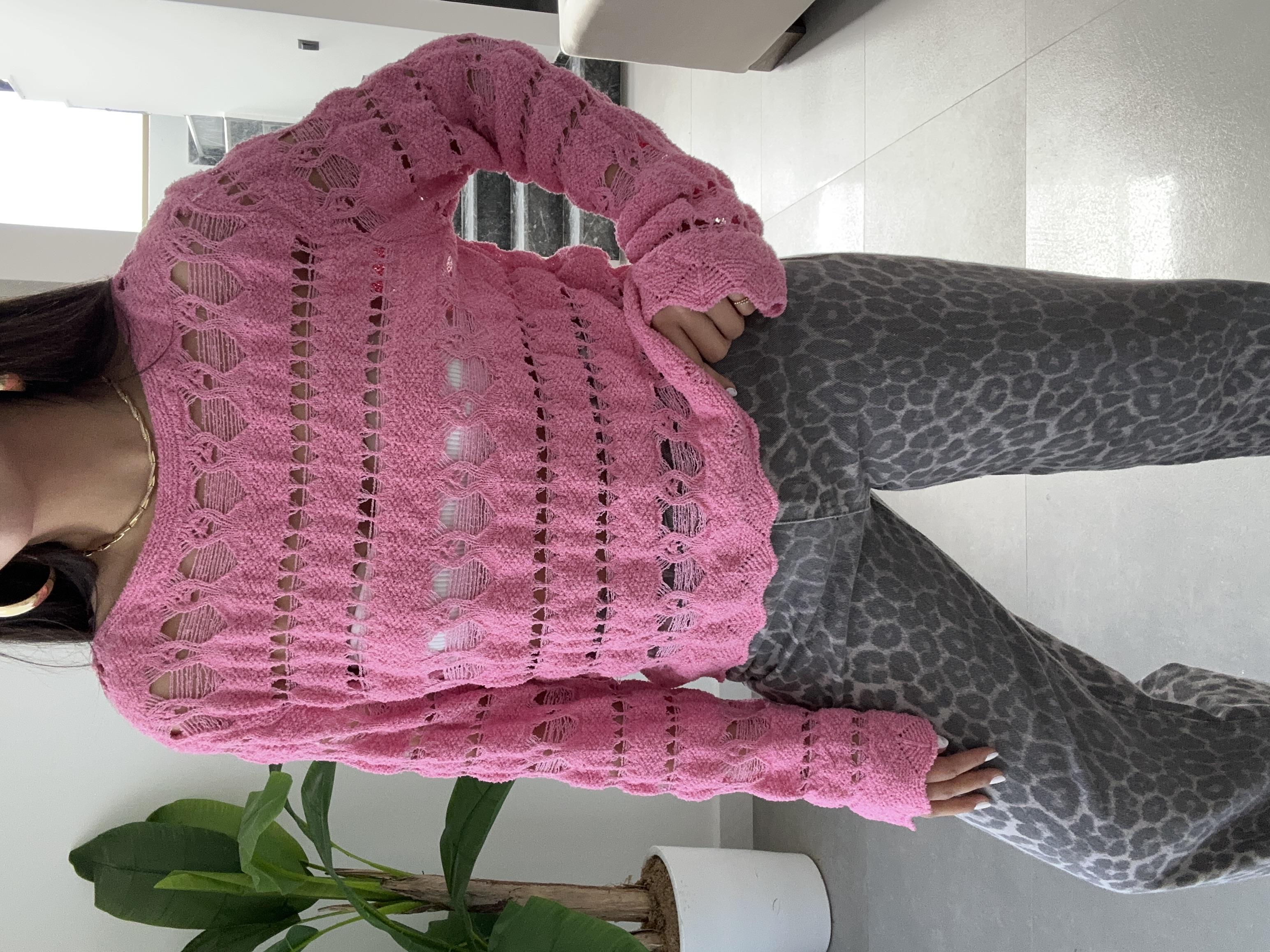 Pembe Ajurlu Triko Bluz