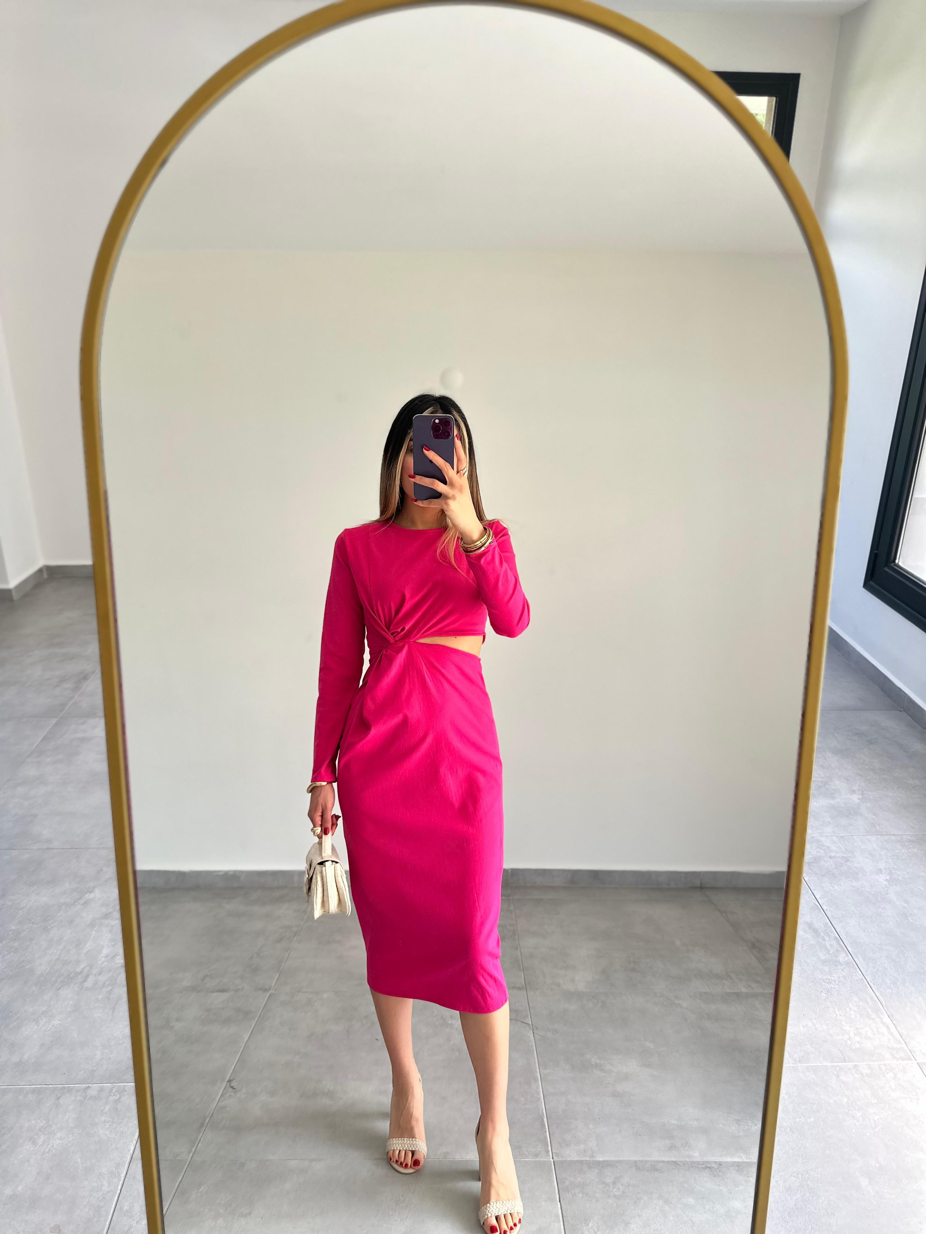 Pembe Bel Dekolteli Elbise