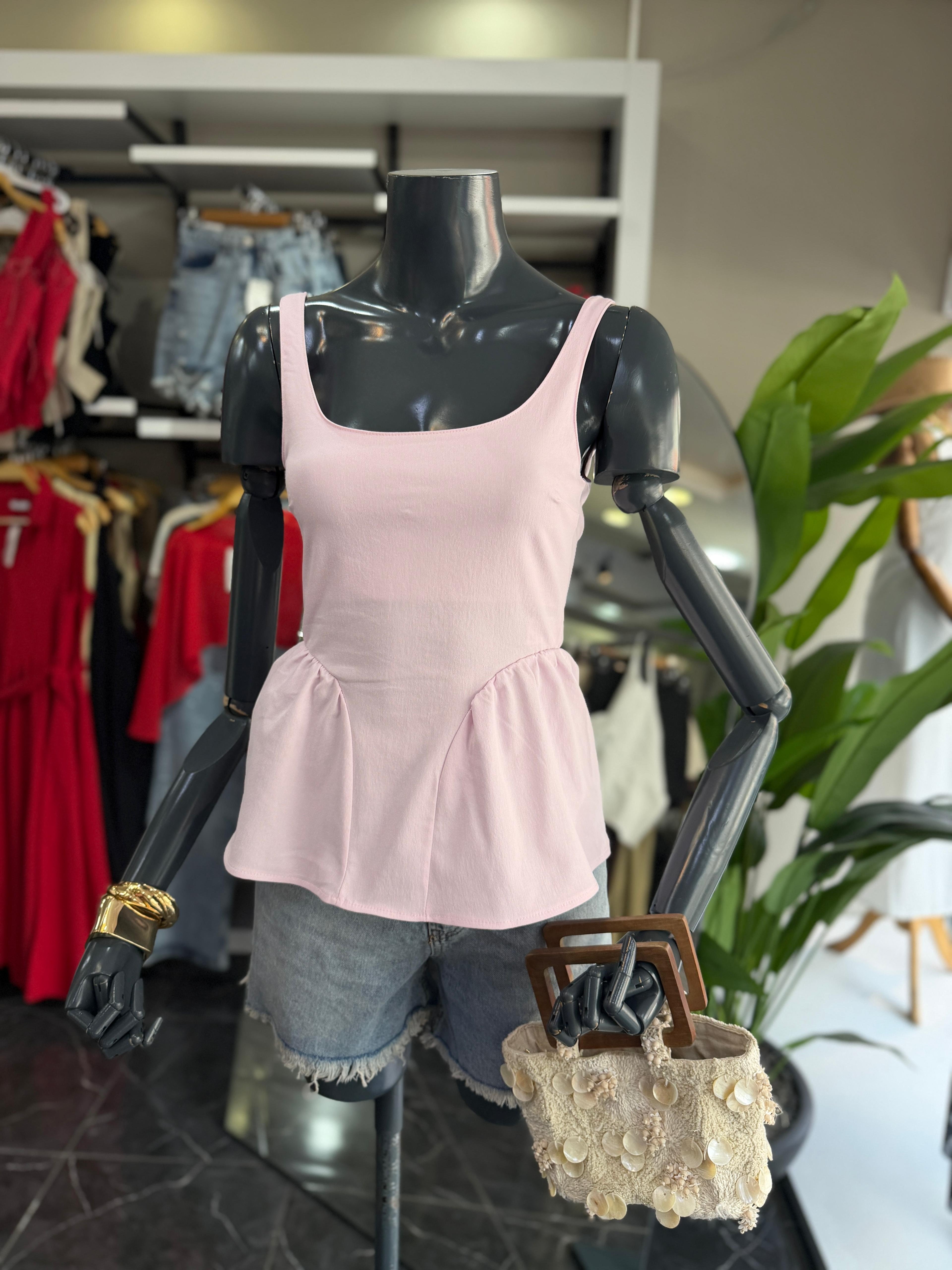 Pembe Eteği Balon Detaylı Bluz