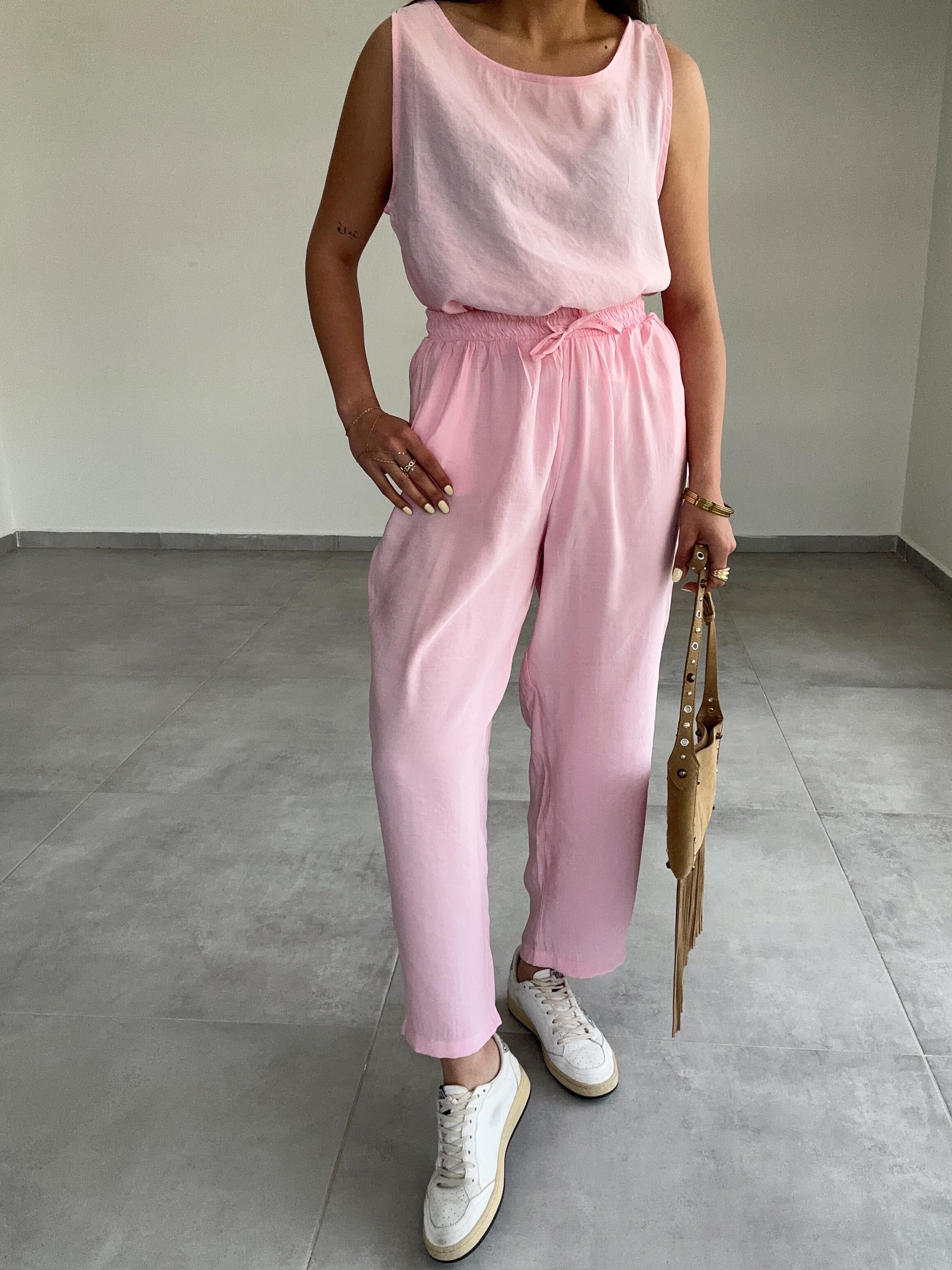 Pembe Kalın Askılı Tensel Kumaş Takım