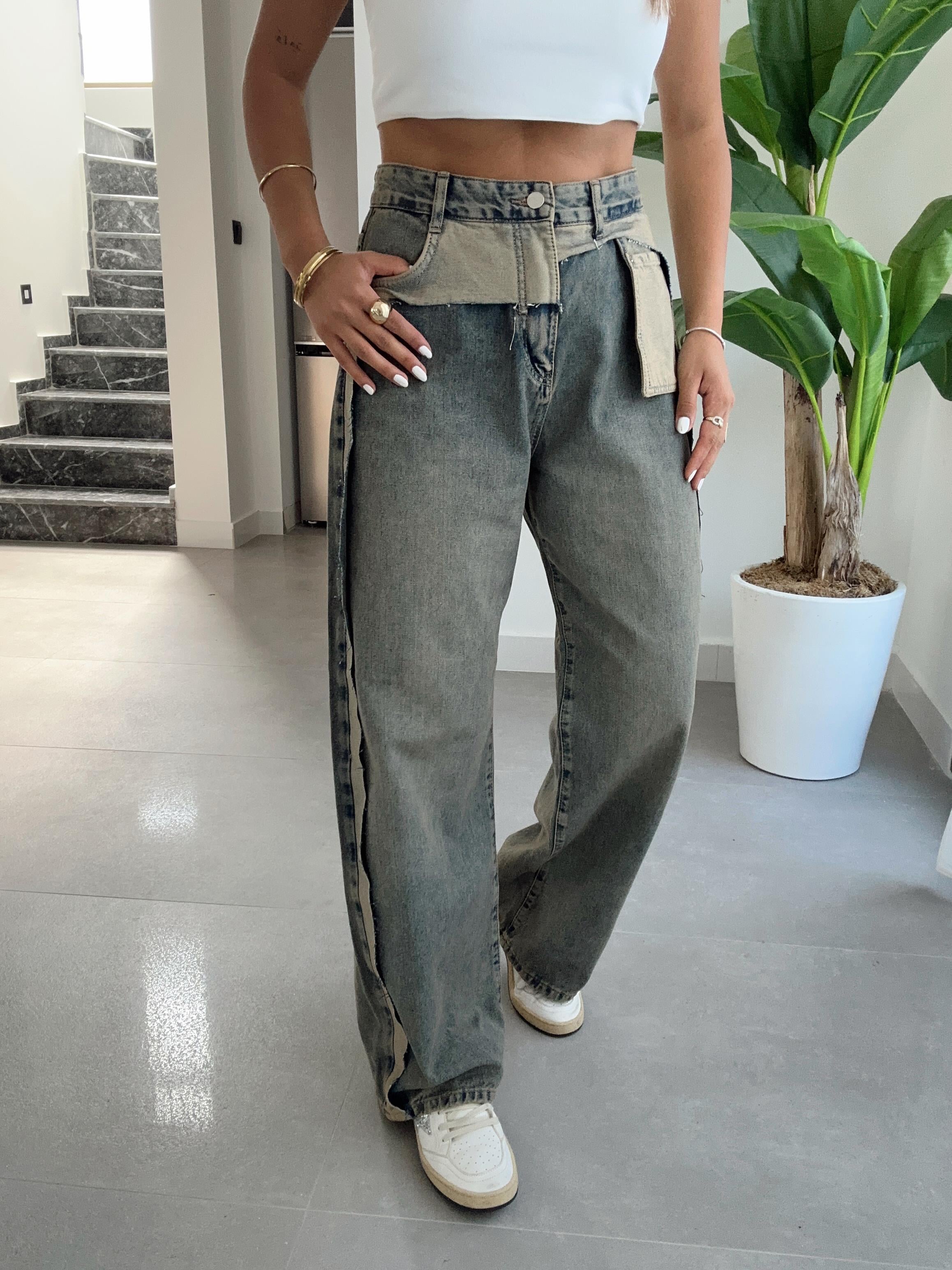 Perge Yırtık Detaylı Füme Jean Pantolon