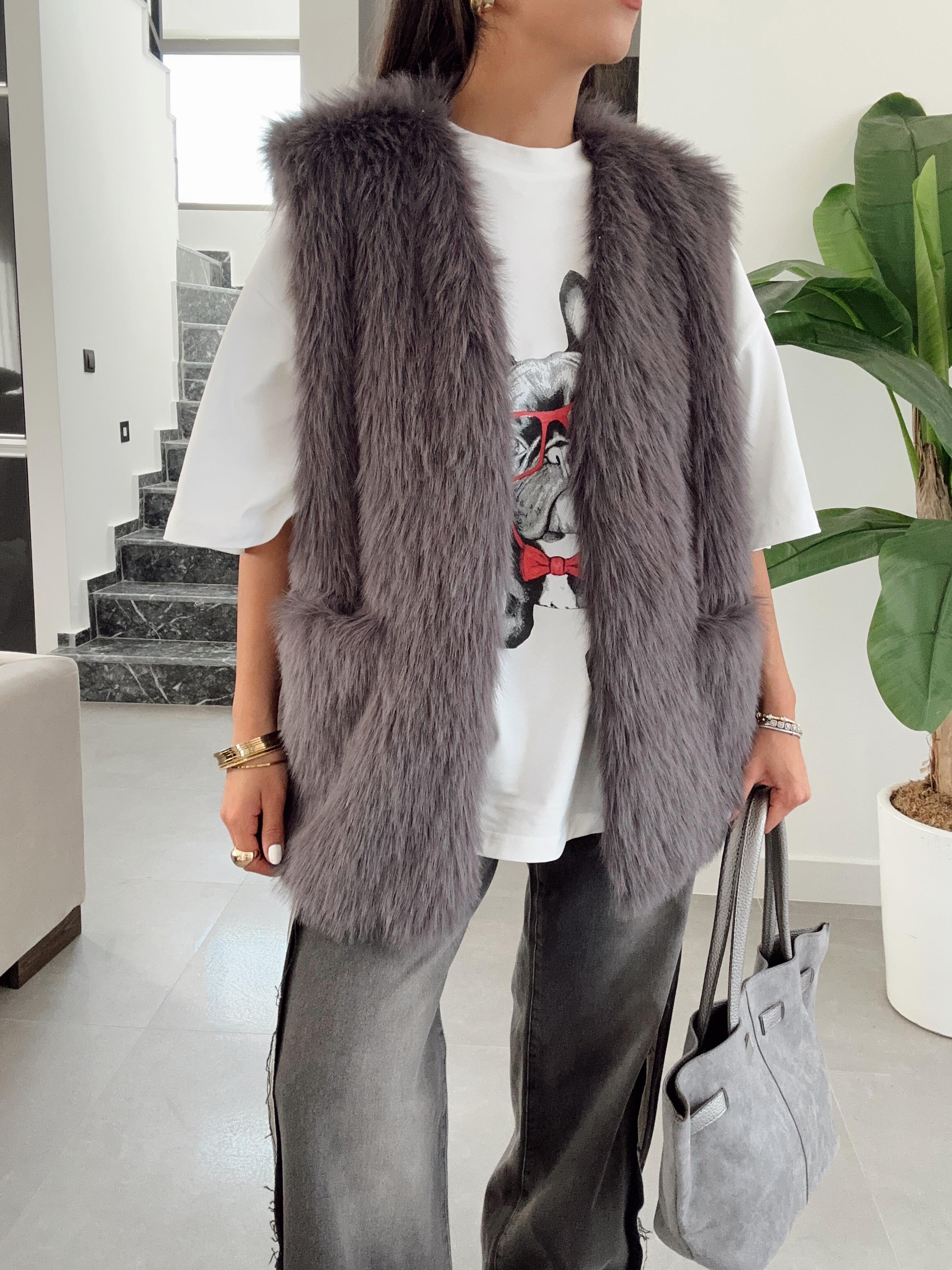 Plush Antrasit Kürk Yelek