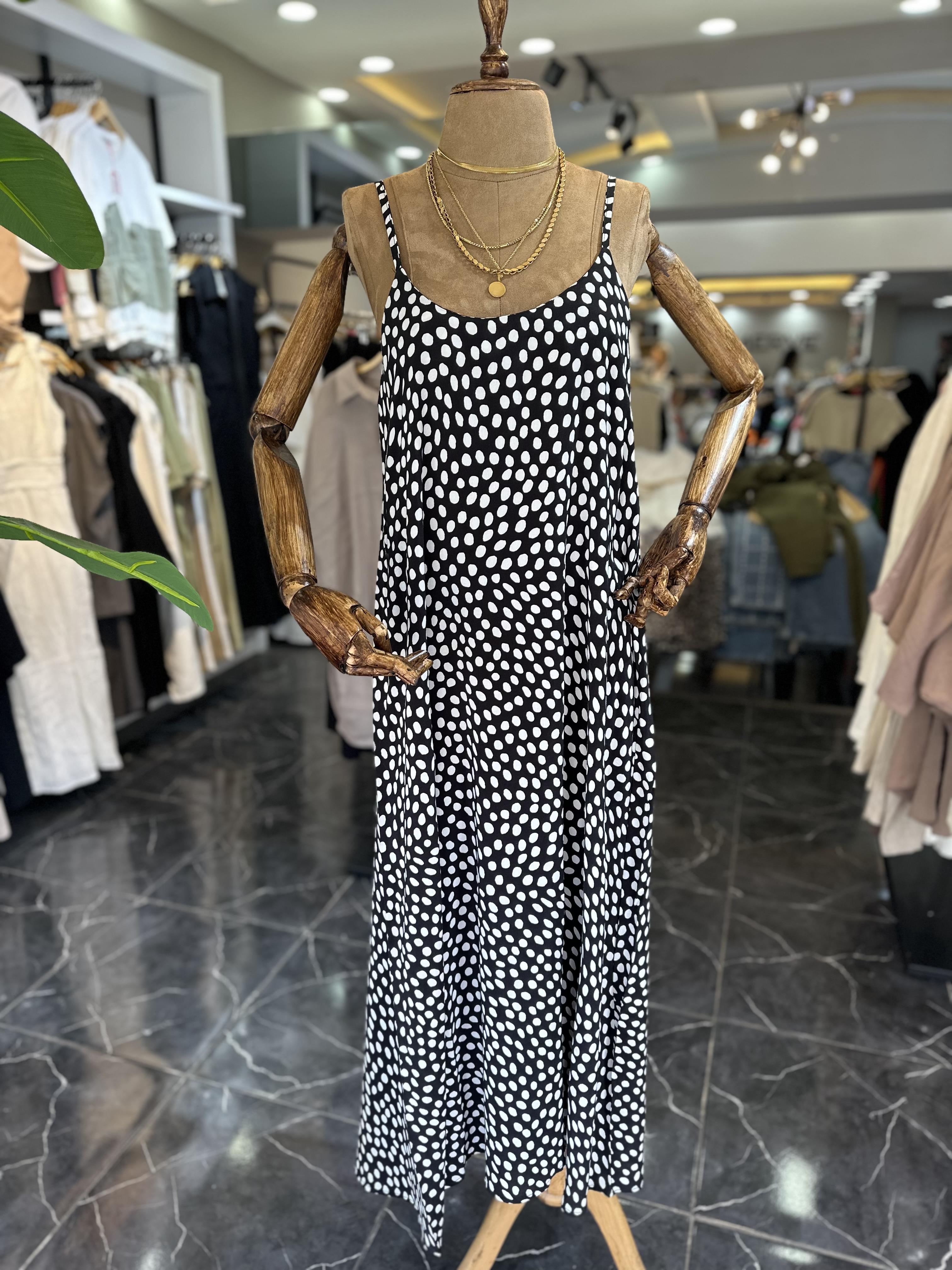 Puantiyeli Askılı Elbise