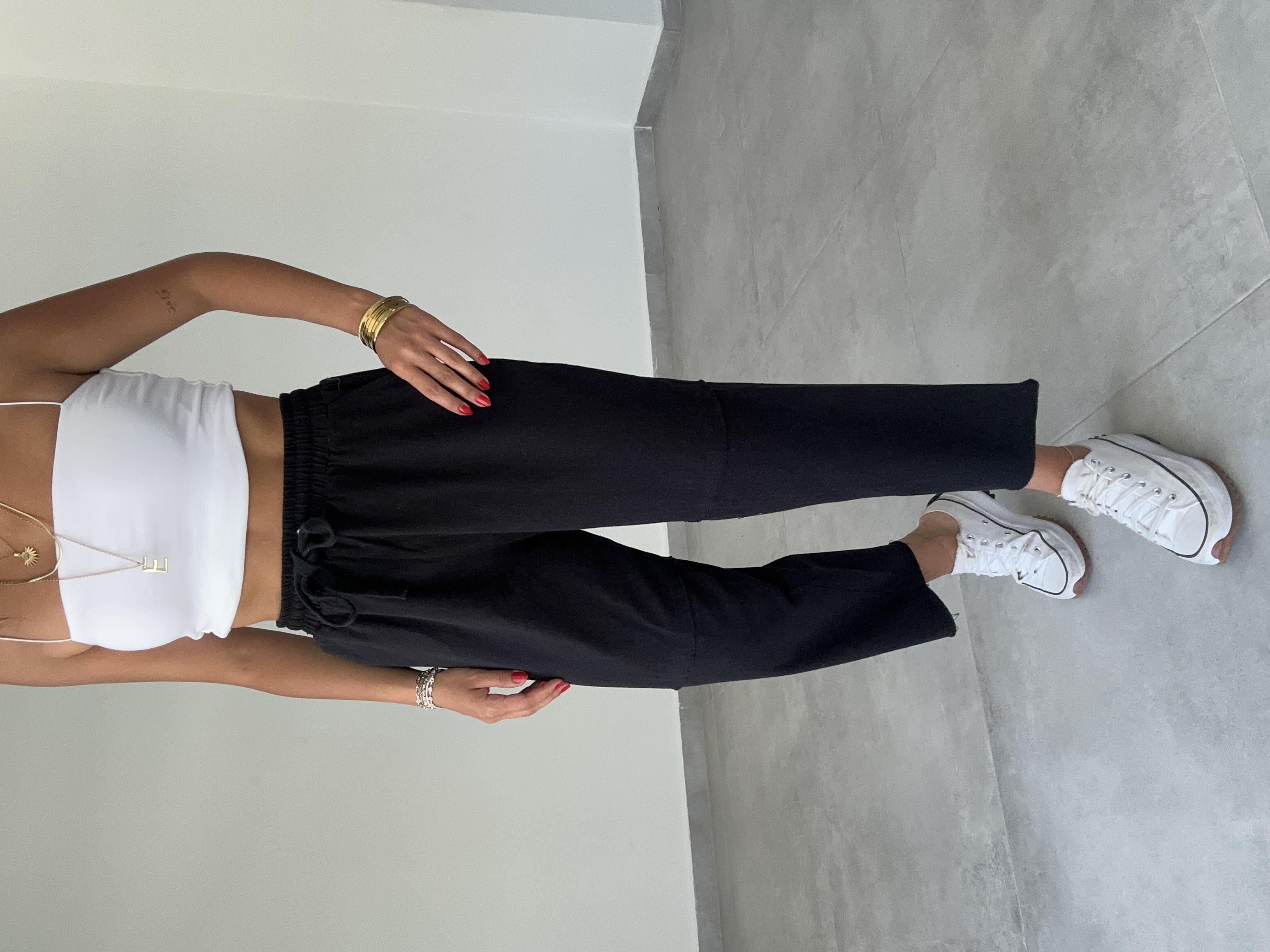 Pucca Siyah Pis Dikiş Beli Lastikli Pantolon