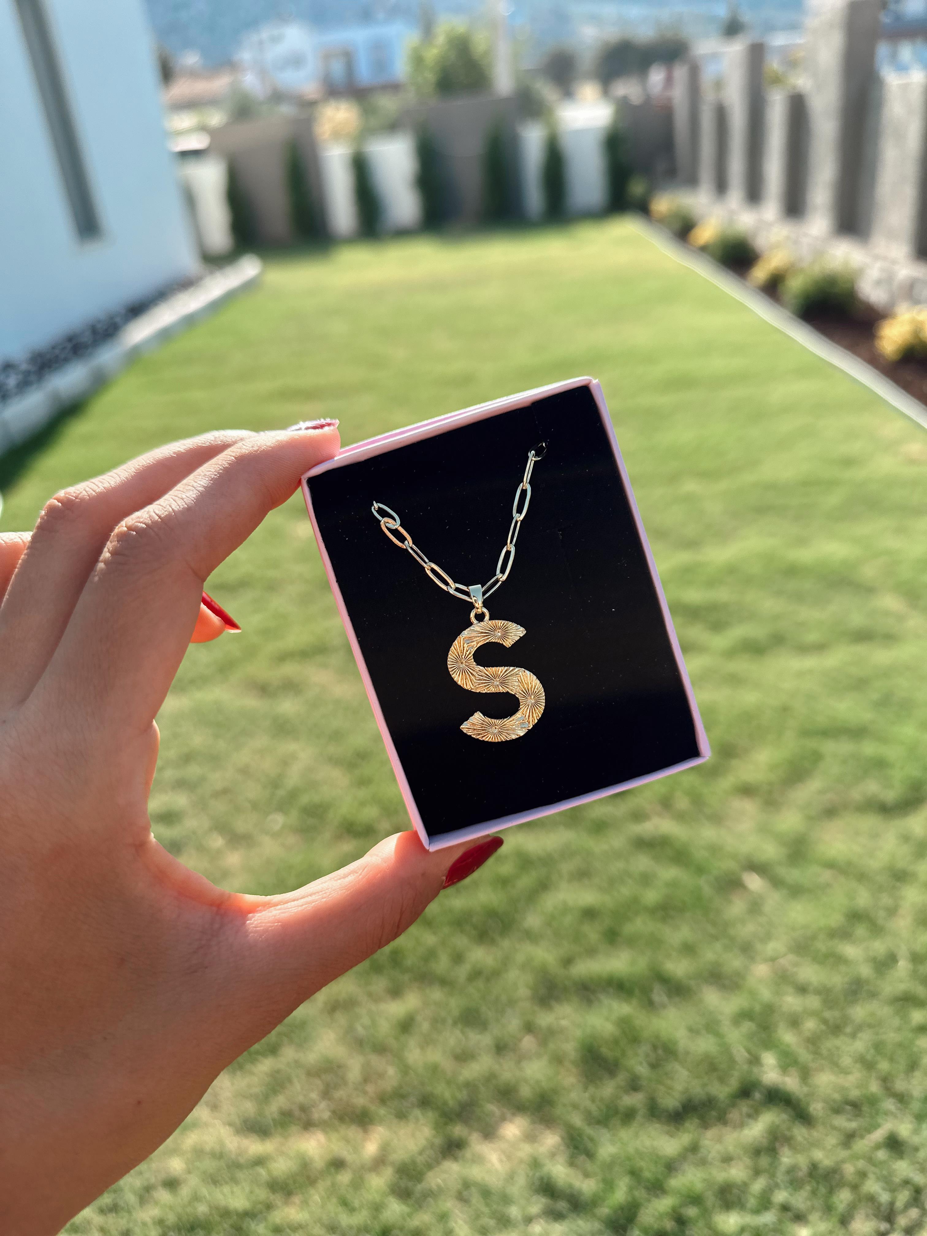 S Çelik Gold Harf Kolye