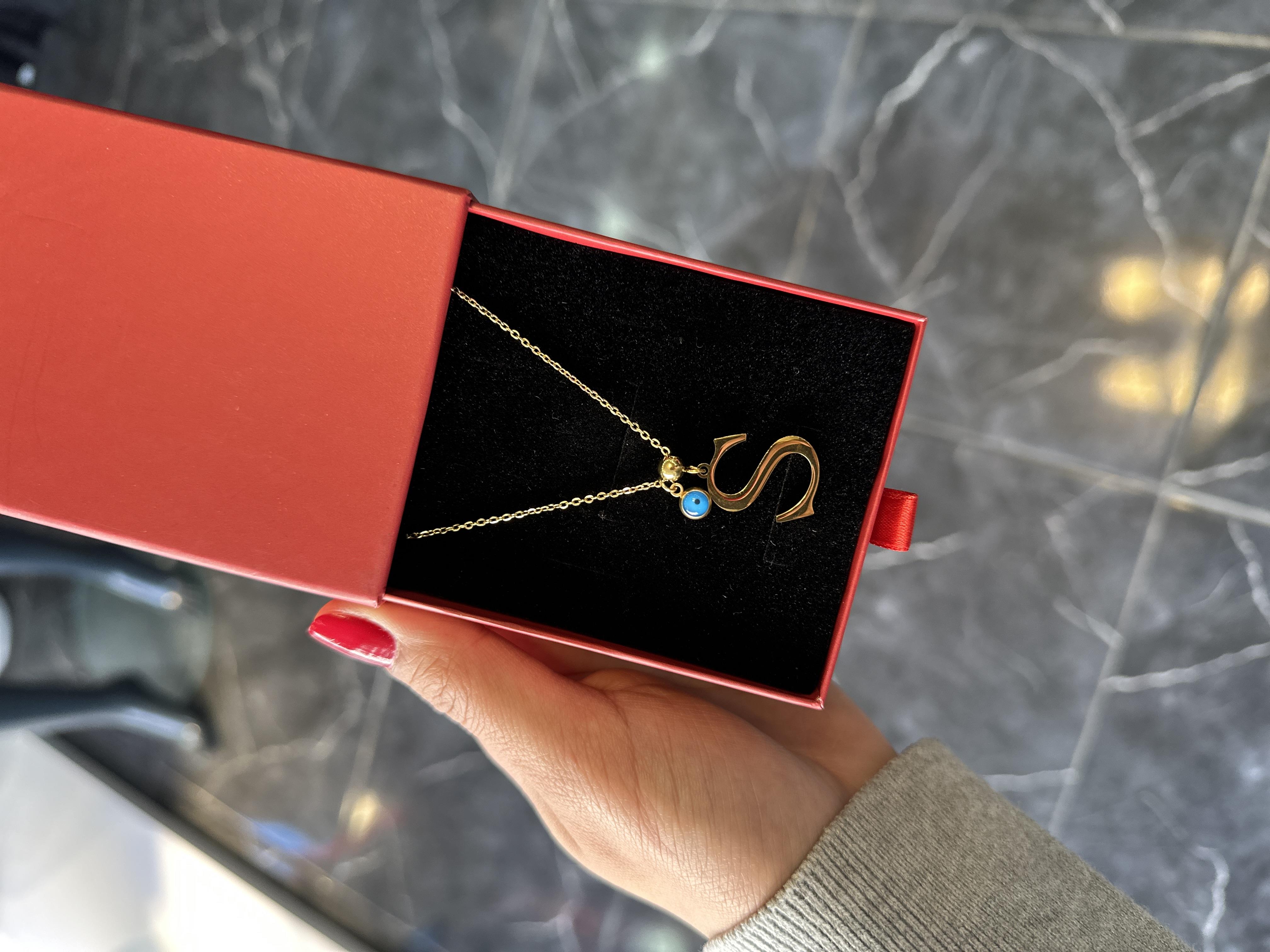 S Gold Nazar Boncuklu Harf Çelik Kolye