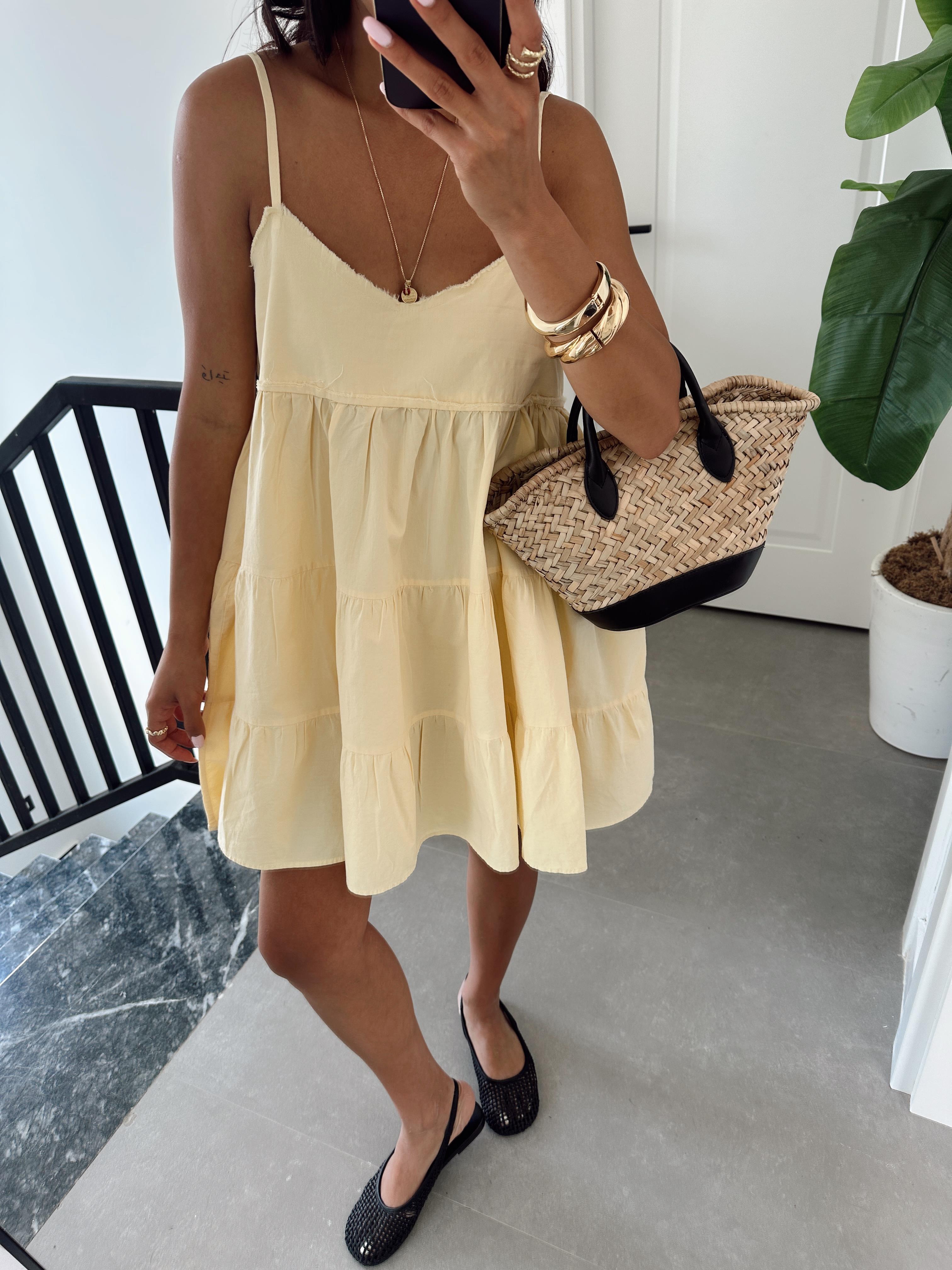 Sarı Askılı Mini Elbise