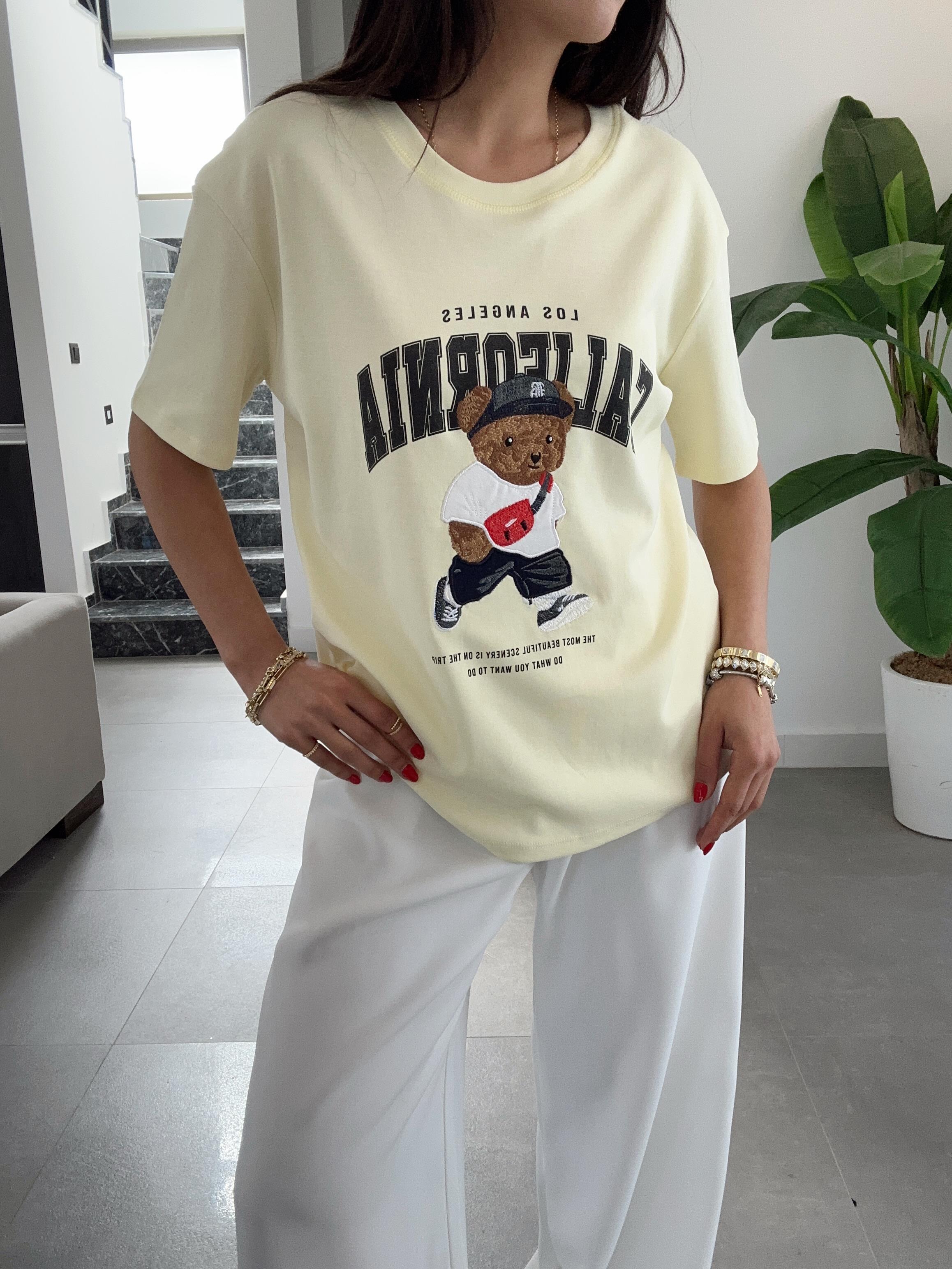 Sarı California Tedy Nakışlı Tshirt