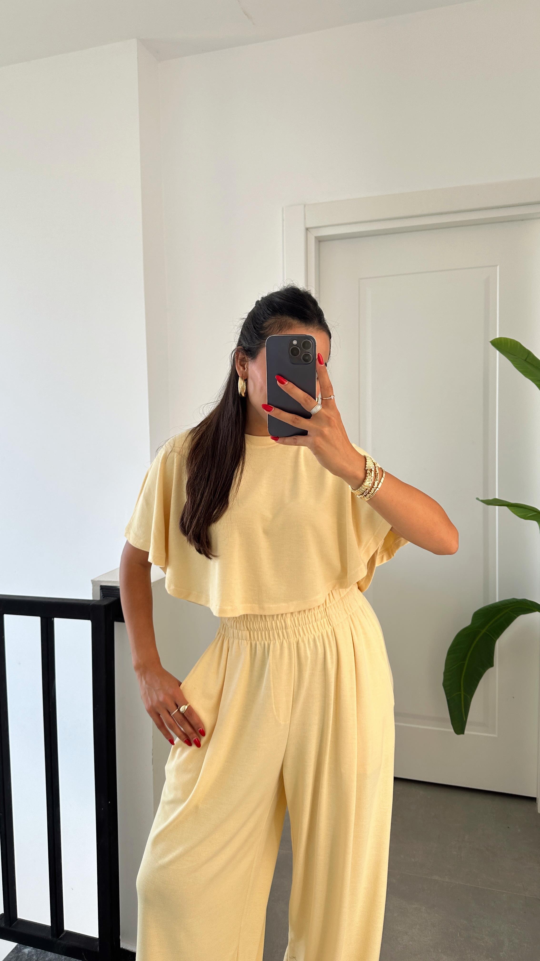 Sarı Crop Panço Bluz