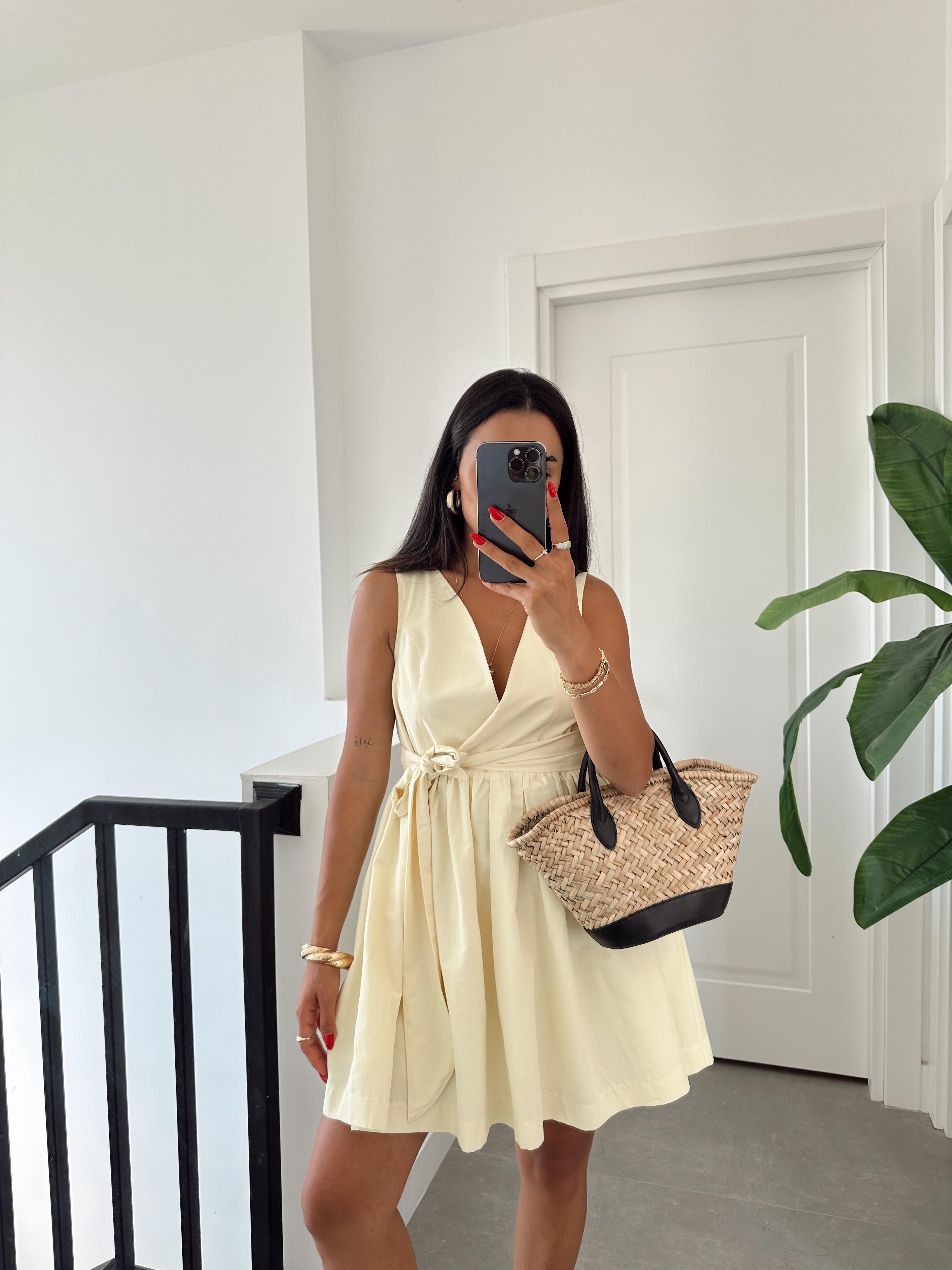 Sarı Kruvaze Yaka Elbise