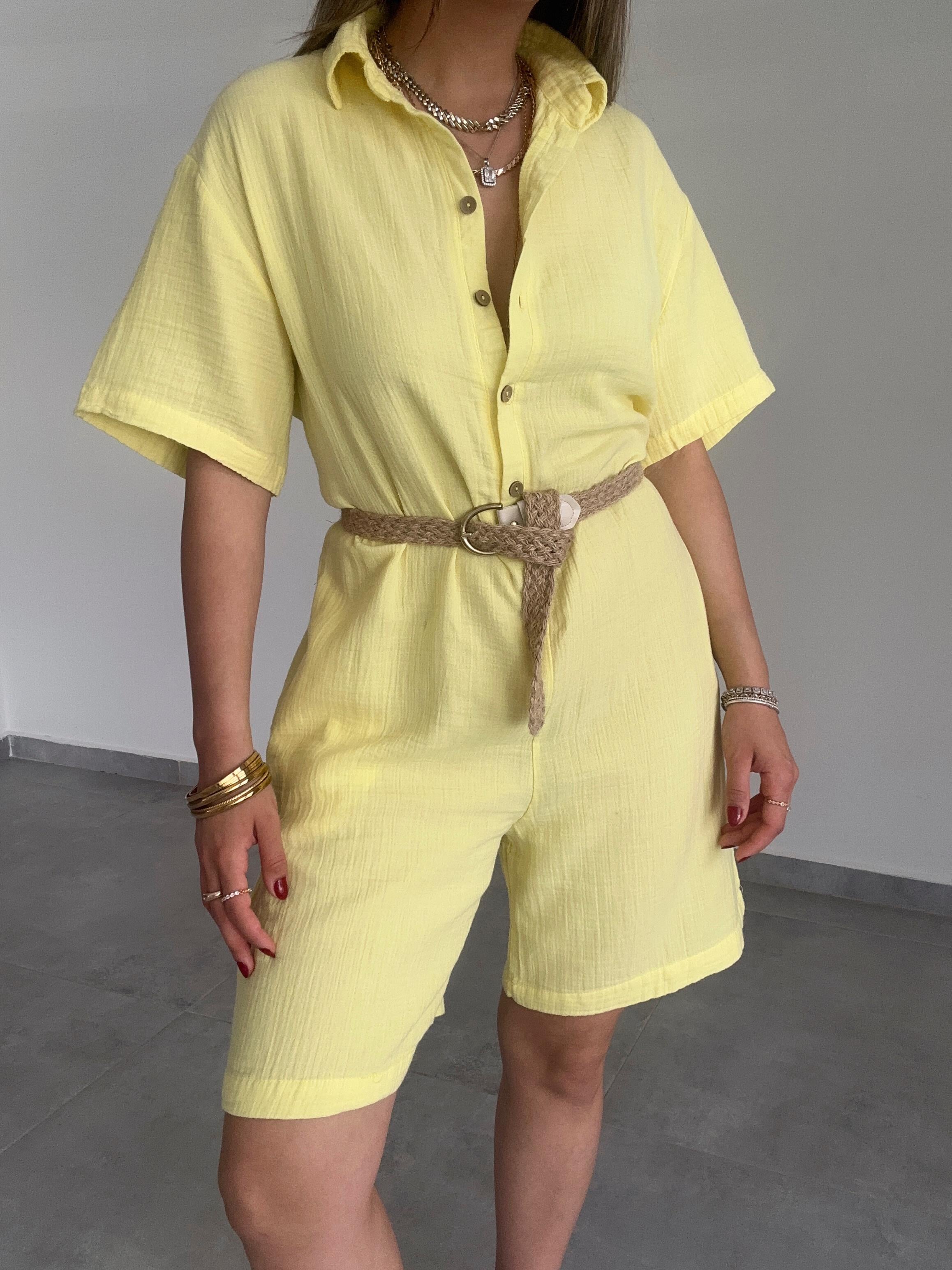 Sarı Müslin Yakalı Tulum