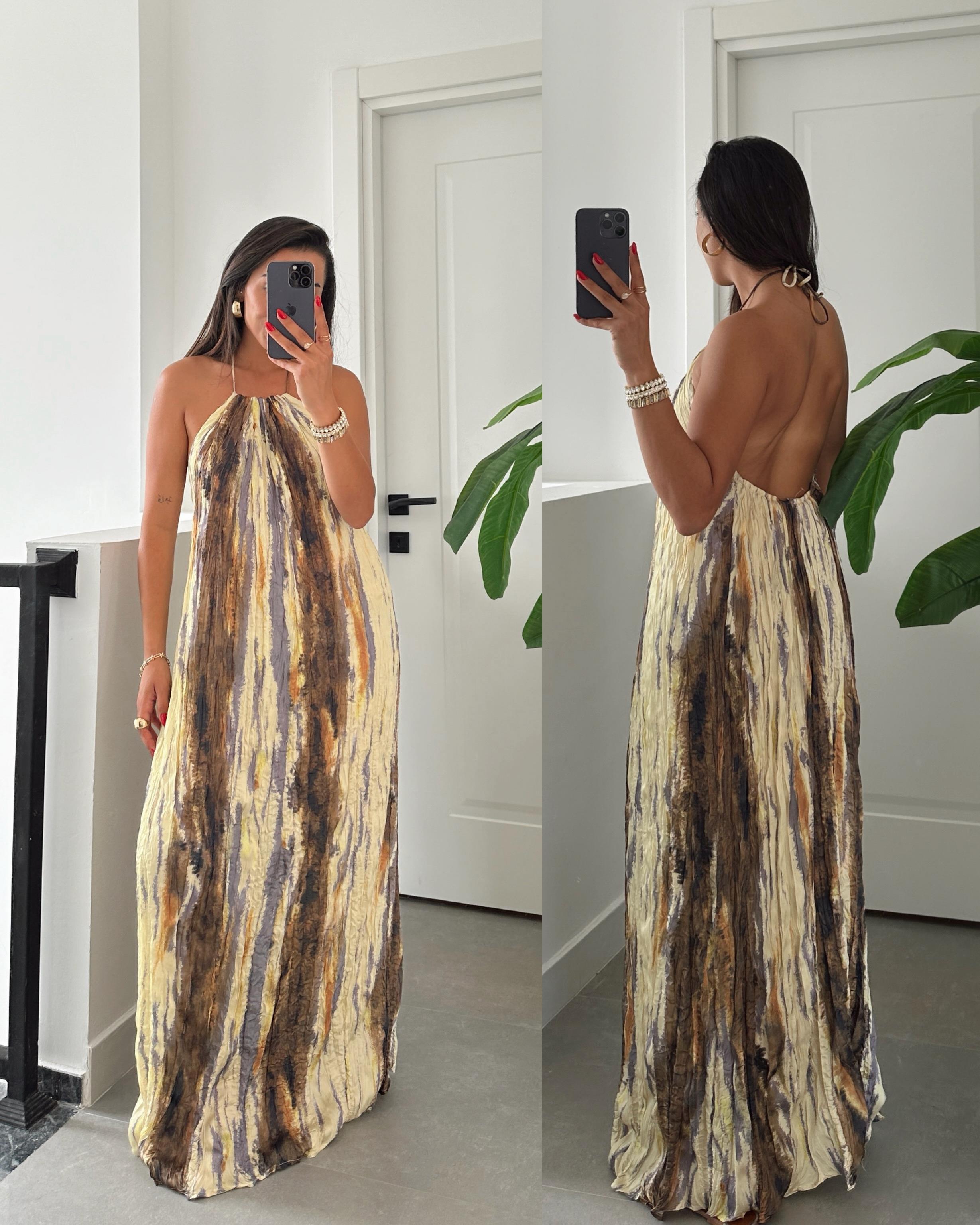 Sarı Sırtı Açık Elbise