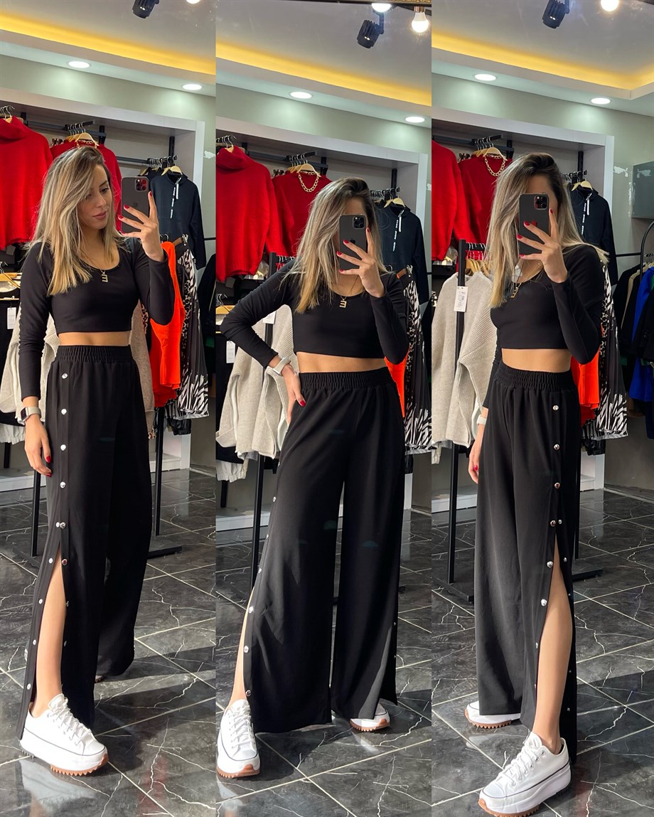 Scuba Krep Çıtçıtlı Pantolon