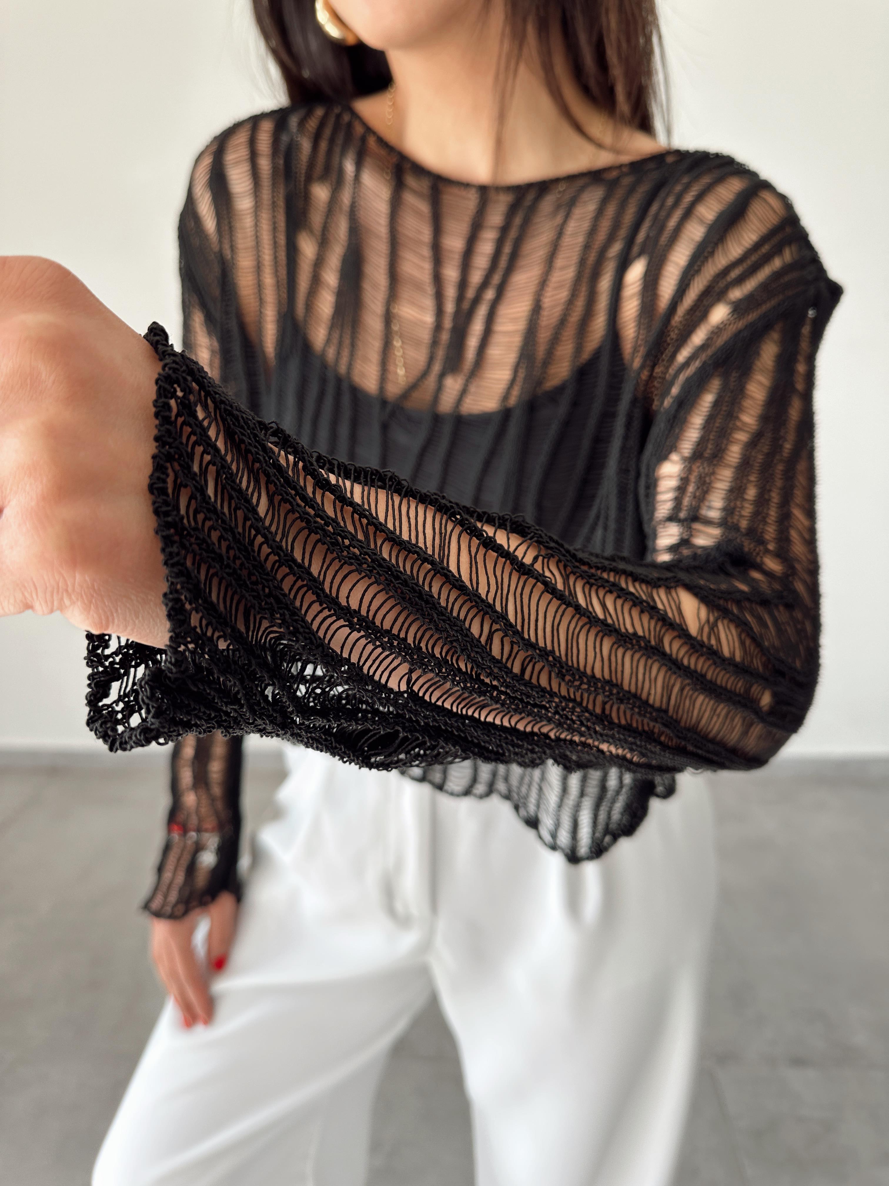 Siyah Ajurlu Triko Bluz