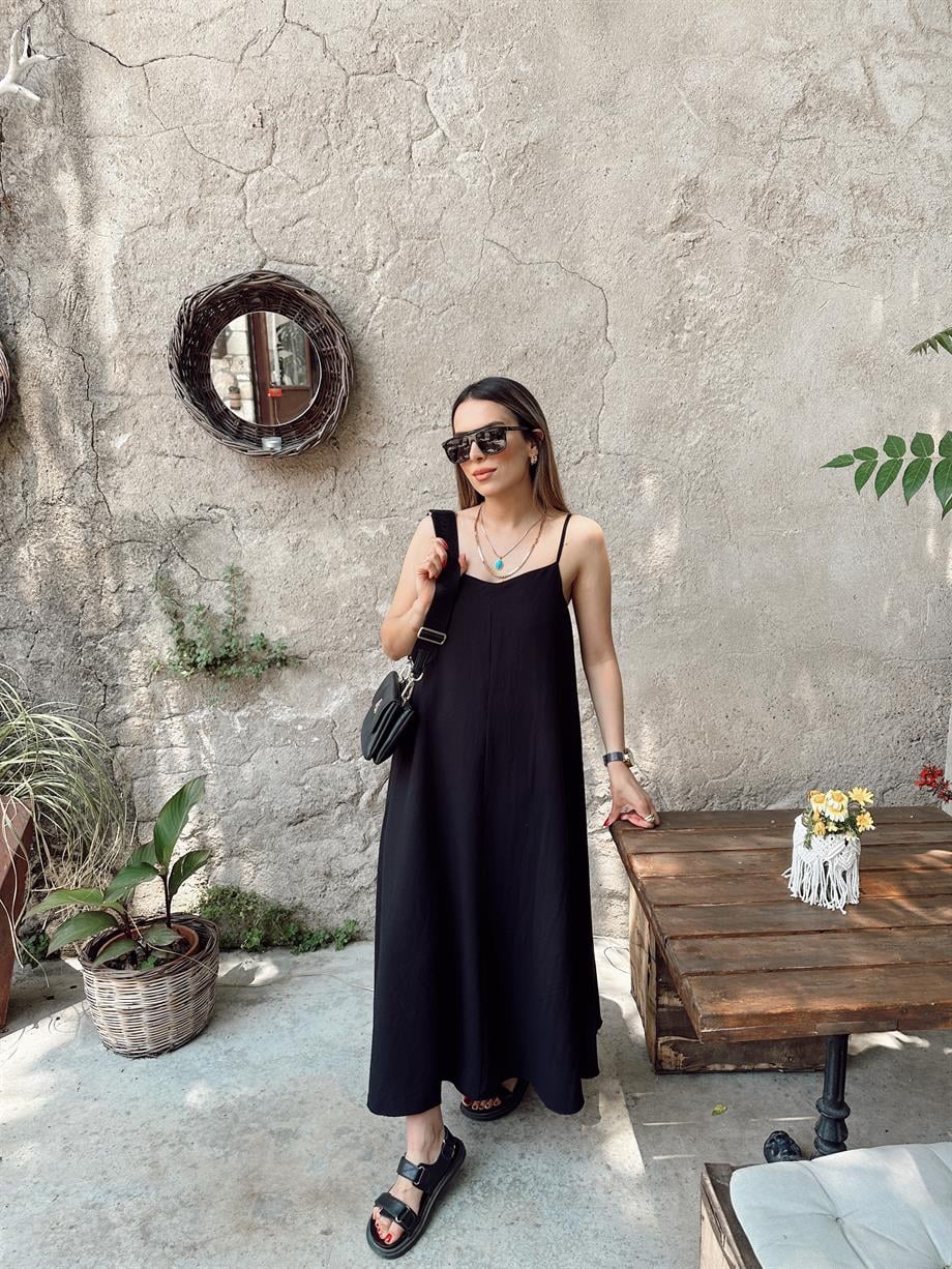 Siyah Ayarlanabilir Askı Elbise