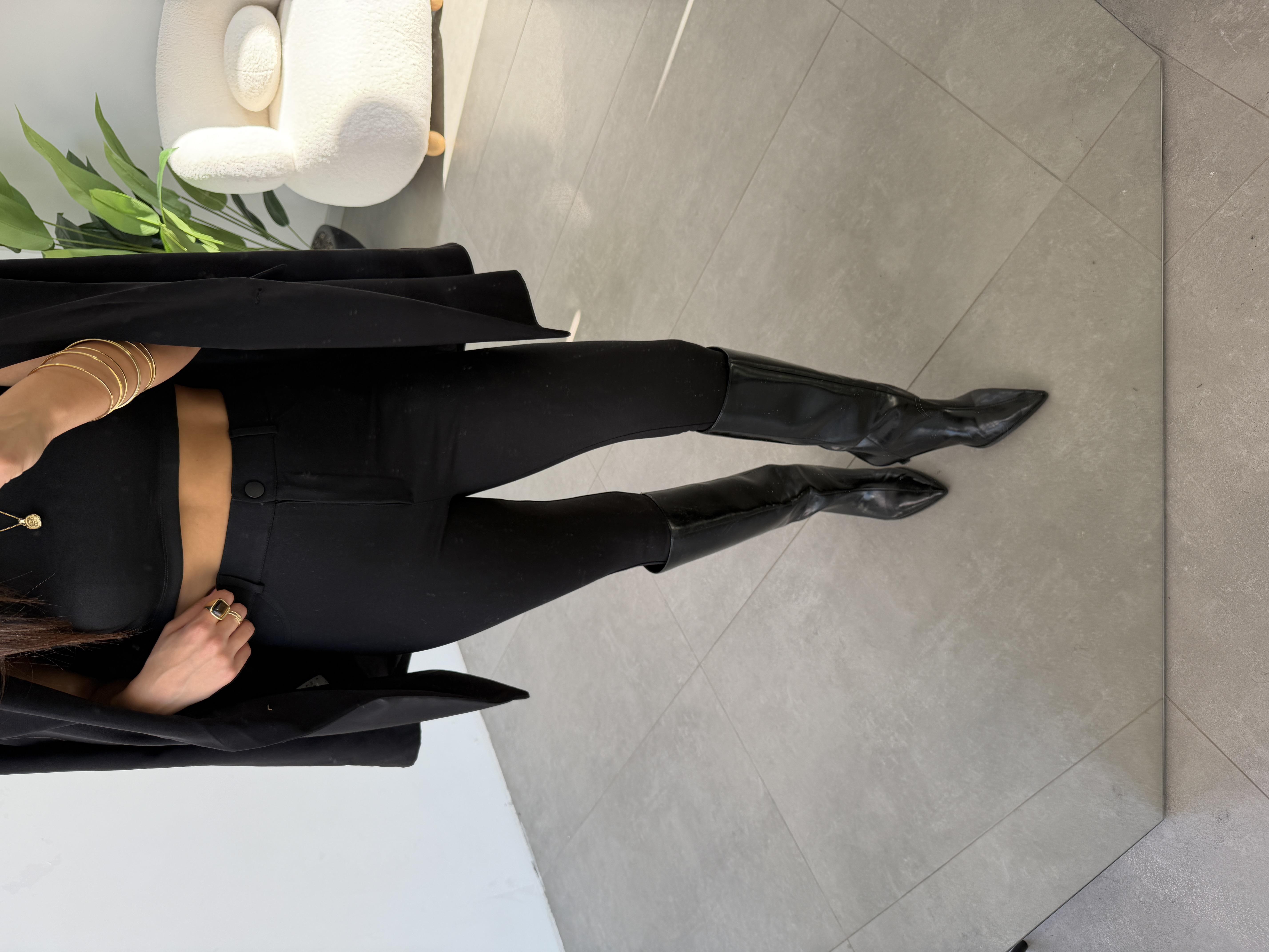 Siyah Çelik Kumaş Binici Tayt Pantolon