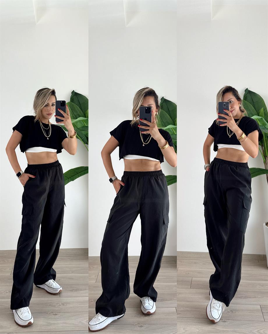 Siyah Cep Detaylı Pantolon