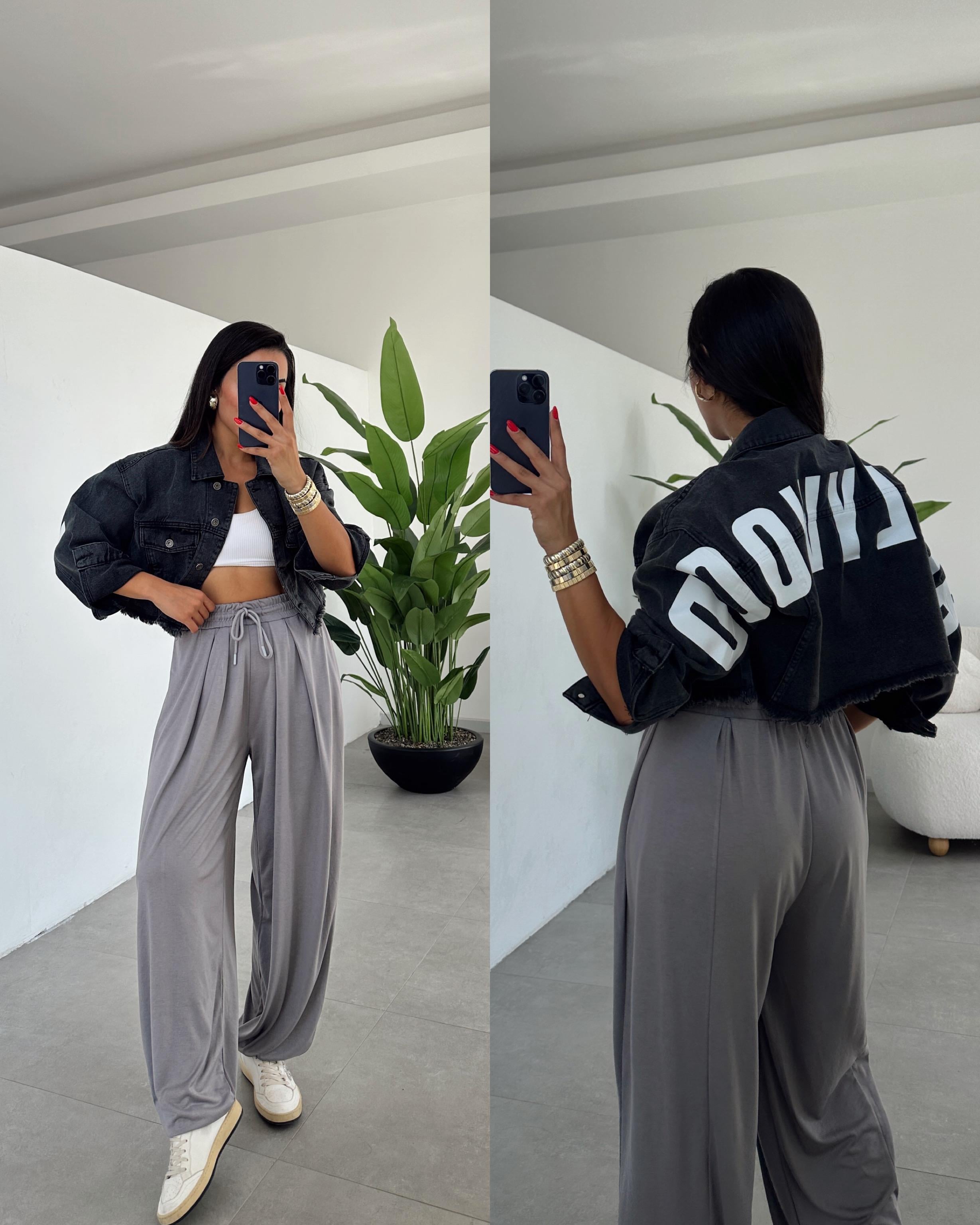 Siyah Crop Denim Ceket