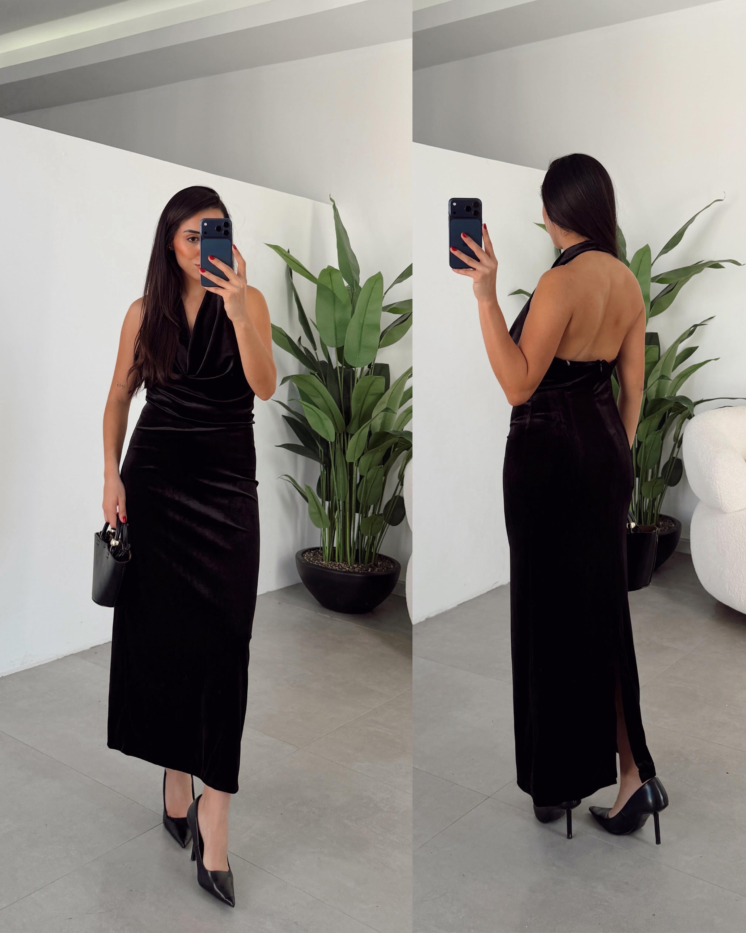 Siyah Degaje Yaka Elbise