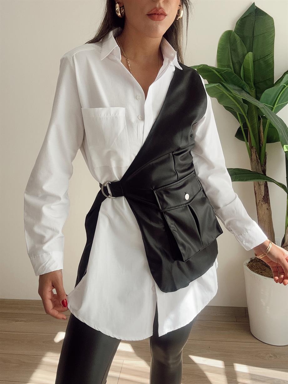 Siyah Deri Tasarım Yelek